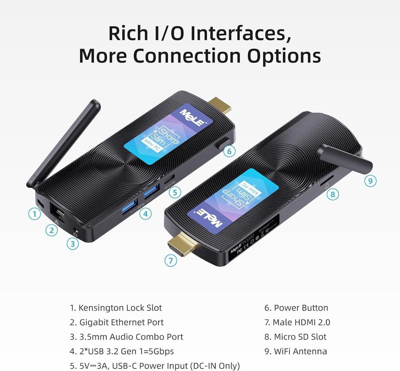 Alt view image 4 of 7 - Fanless Mini PC Stick PCG02, Celeron J4125 8GB RAM 256GB eMMC, Micro Desktop Computer HDMI USB, Gigabit Ethernet, Wi-Fi5 on Business, Industrial, Office, Media, IoT