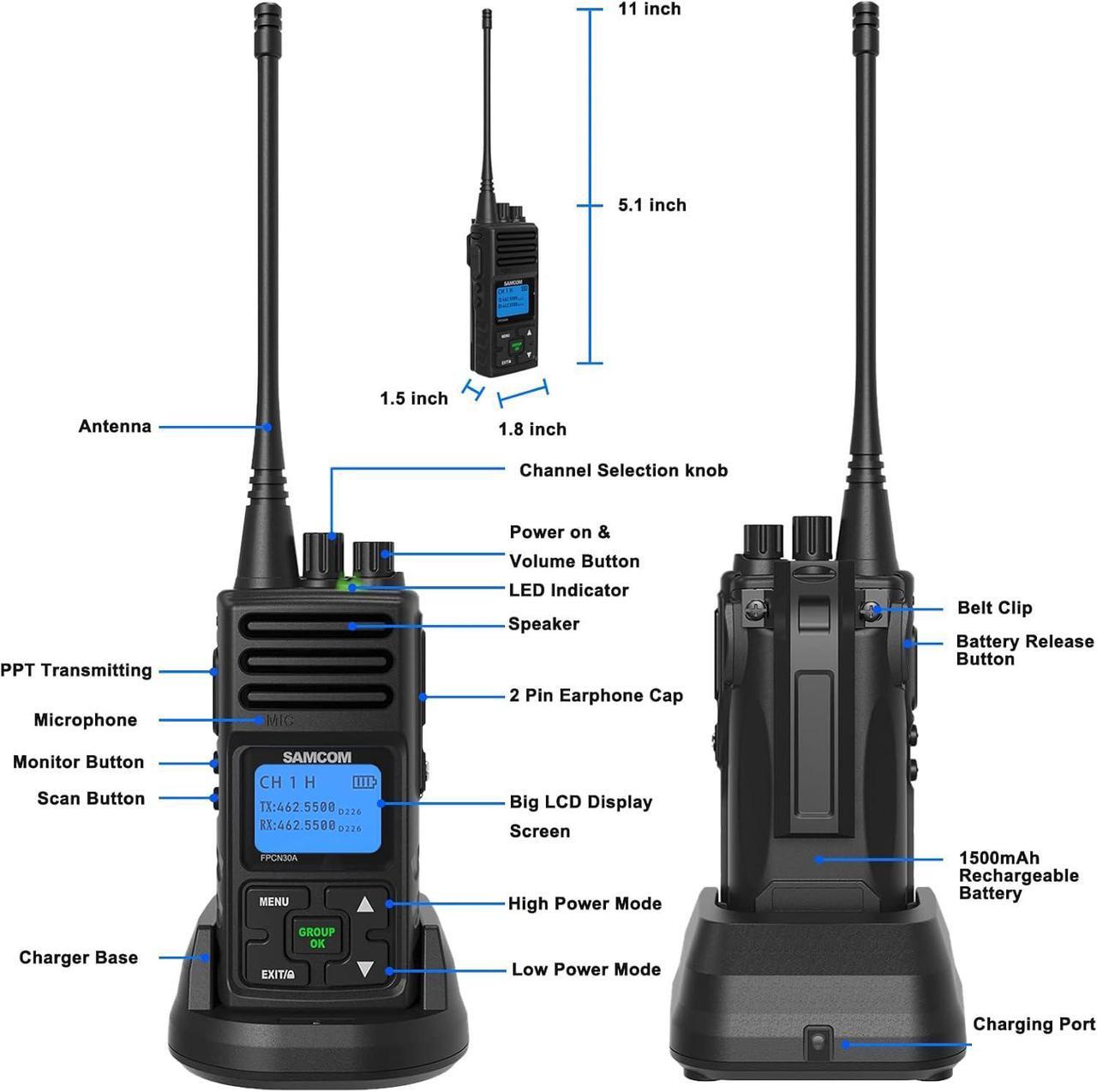 Alt view image 6 of 7 - FPCN30A Two Way Radios Long Range 5 Watts Walkie Talkies for Adults Rechargeable 2 Way Radios UHF Programmable Handheld Business Radio 1500mAh Battery with Earpieces,Group Call, 6 Packs