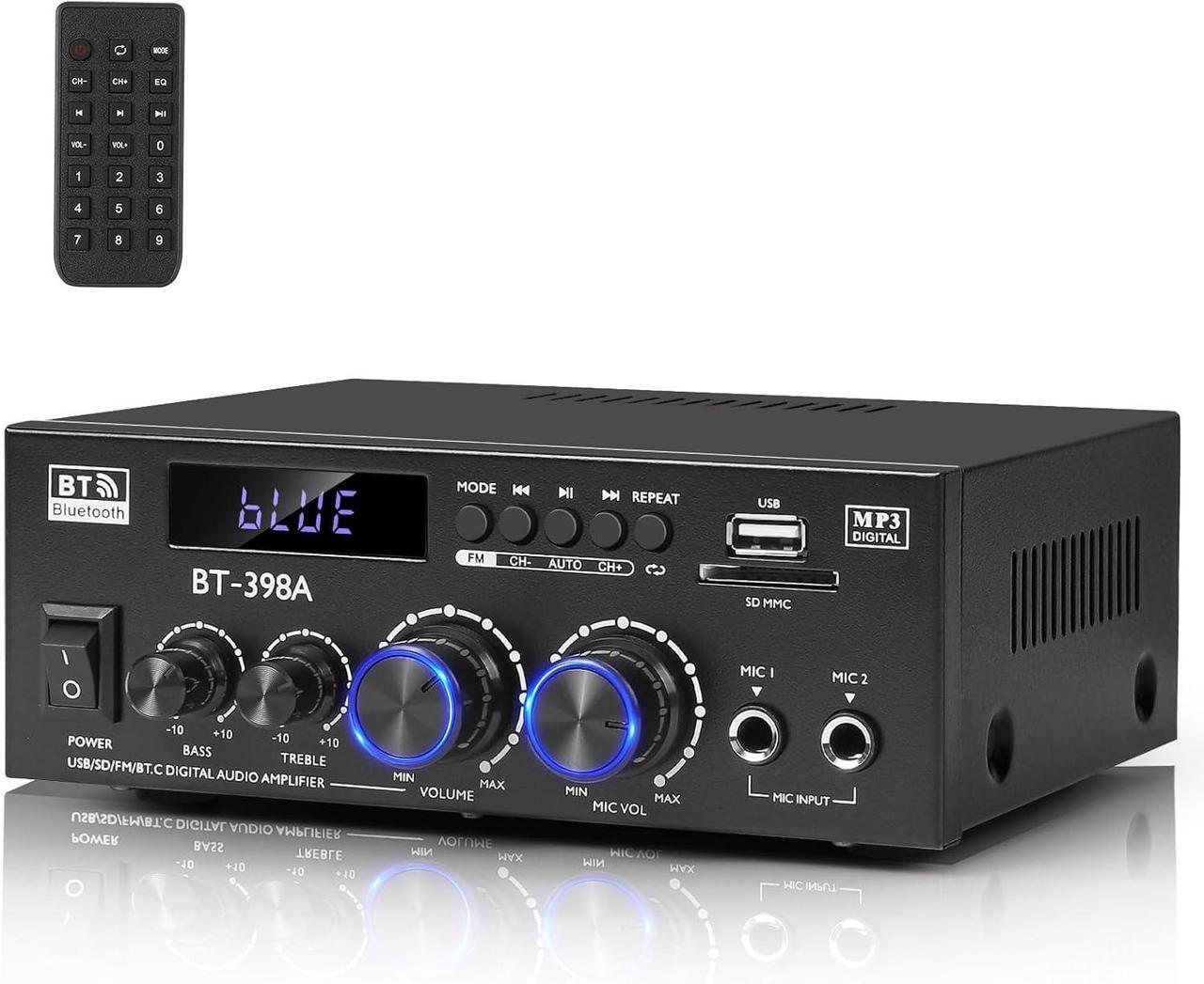Main image of Stereo Audio Amplifier, 2 Channel 450W x2 Bluetooth 5.0 Home Theater Power Amplifier with FM Radio, USB, SD, Optical & Coaxial Inputs, Amplifier for Passive Speakers and Active subwoofer