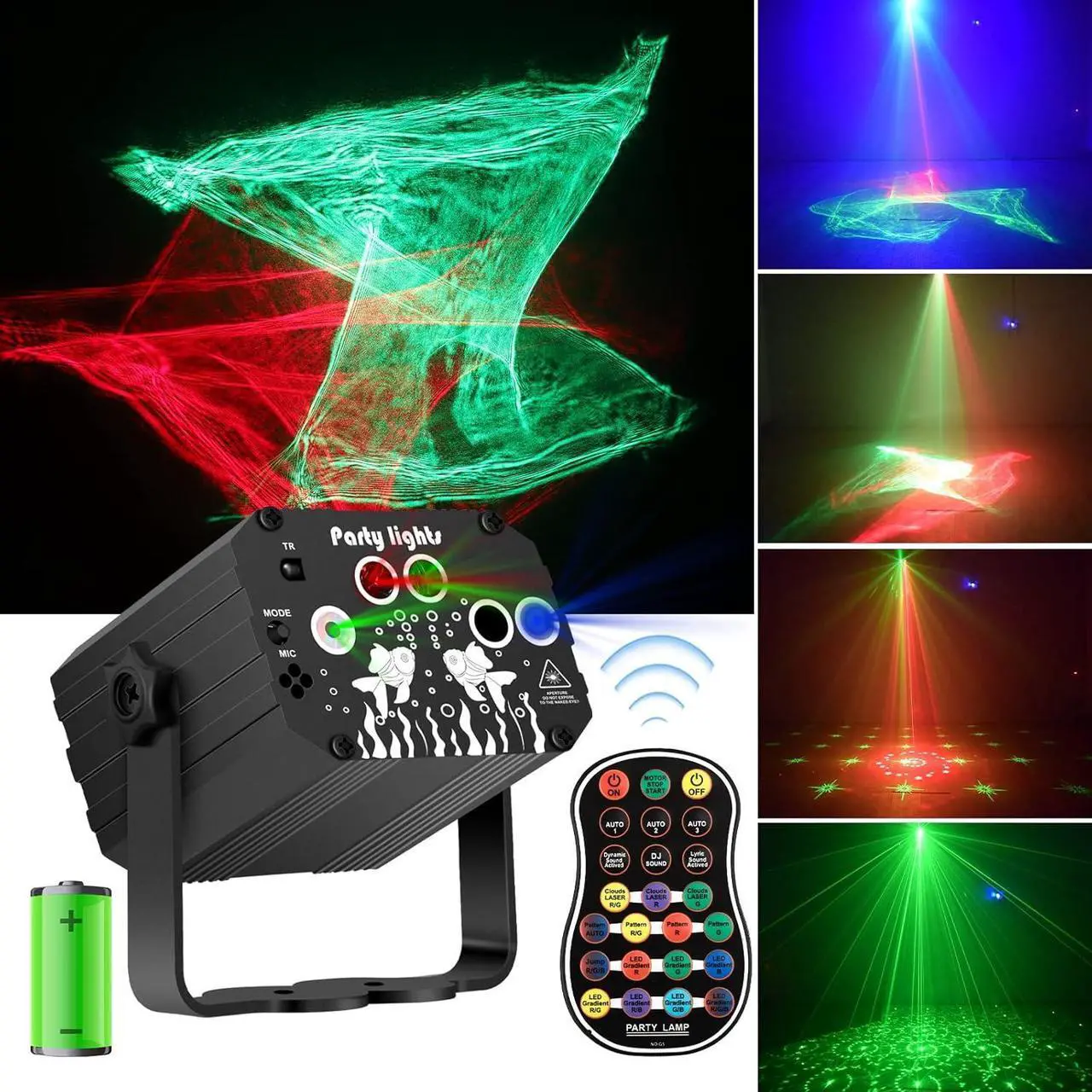 Main image of DJ Disco Party Lights Battery Powered - Northern Laser Light Effect RGB Led Sound Activated Strobe Lighting with Remote Control for Indoor Birthday Halloween Karaoke Club KTV