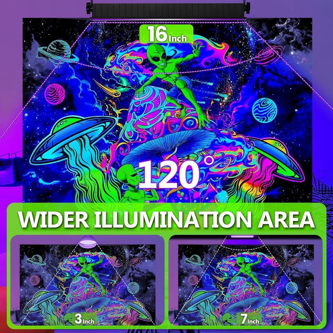 Alt view image 4 of 7 - 6 Pack LED Black Lights, Blacklight Bar Light Up to 3000ft² Area with Switch+Plug+6ft Cable, Glow Party Light Supply for Halloween, Fluorescent Poster, Body Paint, Birthday, Bedroom, Classroom