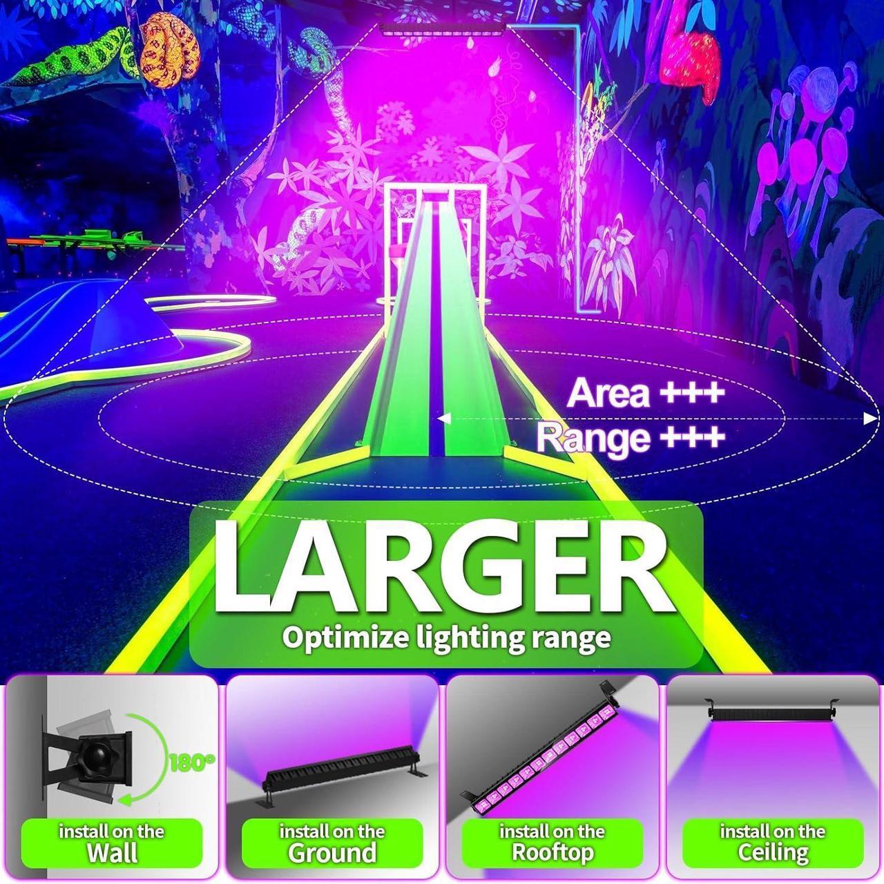 Alt view image 7 of 7 - 6 Pack LED Black Lights, Blacklight Bar Light Up to 3000ft² Area with Switch+Plug+6ft Cable, Glow Party Light Supply for Halloween, Fluorescent Poster, Body Paint, Birthday, Bedroom, Classroom