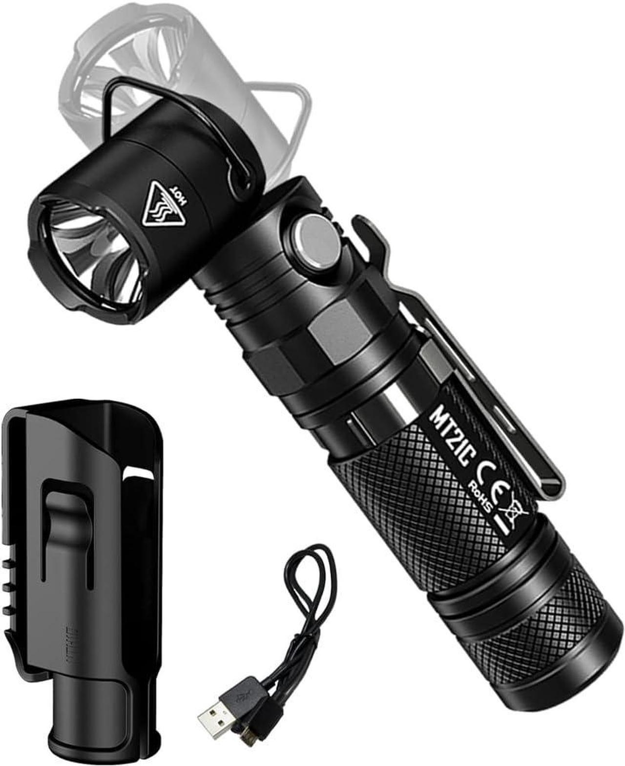 Main image of MT21C LED Flashlight, 1000 Lumen Right Angle 90 Degree Tiltable Head L-Shape USB Rechargeable with Hard Duty Holster