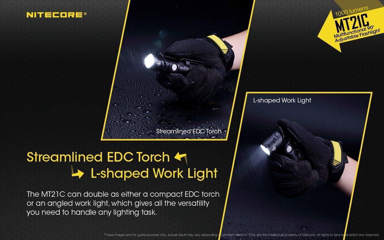 Alt view image 5 of 7 - MT21C LED Flashlight, 1000 Lumen Right Angle 90 Degree Tiltable Head L-Shape USB Rechargeable with Hard Duty Holster