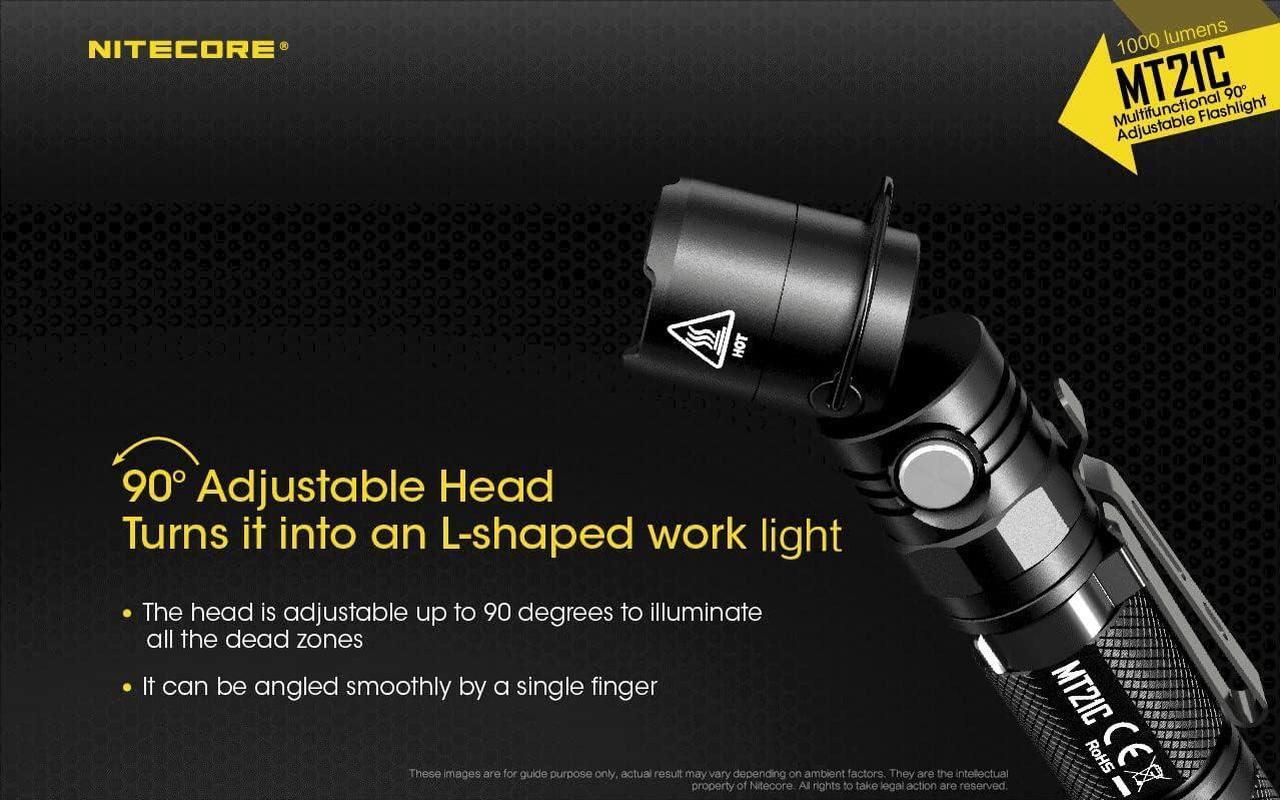 Alt view image 6 of 7 - MT21C LED Flashlight, 1000 Lumen Right Angle 90 Degree Tiltable Head L-Shape USB Rechargeable with Hard Duty Holster