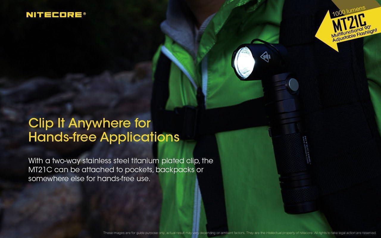 Alt view image 7 of 7 - MT21C LED Flashlight, 1000 Lumen Right Angle 90 Degree Tiltable Head L-Shape USB Rechargeable with Hard Duty Holster