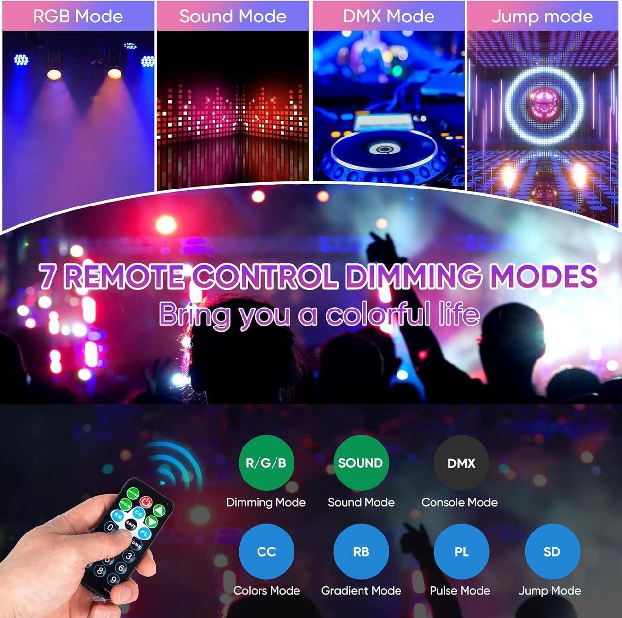 Alt view image 4 of 7 - DJ Par Lights for Party: 36 RGB LED Uplighting Stage Light with Sound Activated Remote DMX Control - Uplights Disco Lights for Parties Events Club Dance Stage Lighting
