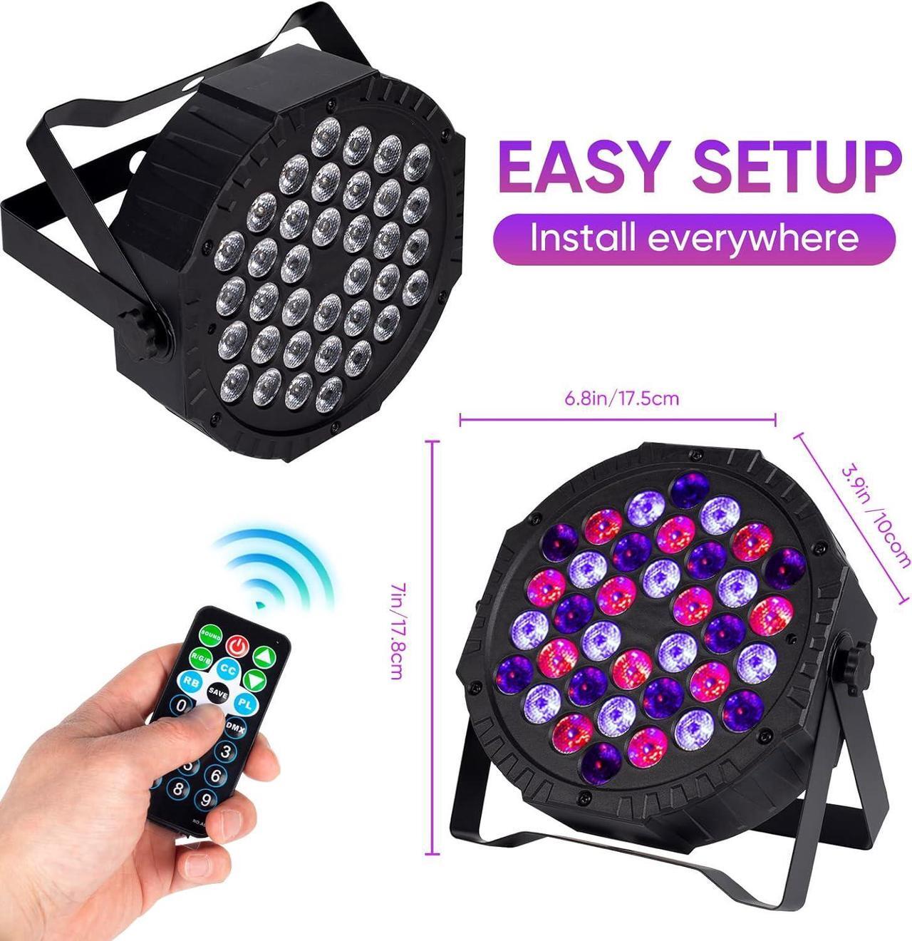 Alt view image 6 of 7 - DJ Par Lights for Party: 36 RGB LED Uplighting Stage Light with Sound Activated Remote DMX Control - Uplights Disco Lights for Parties Events Club Dance Stage Lighting