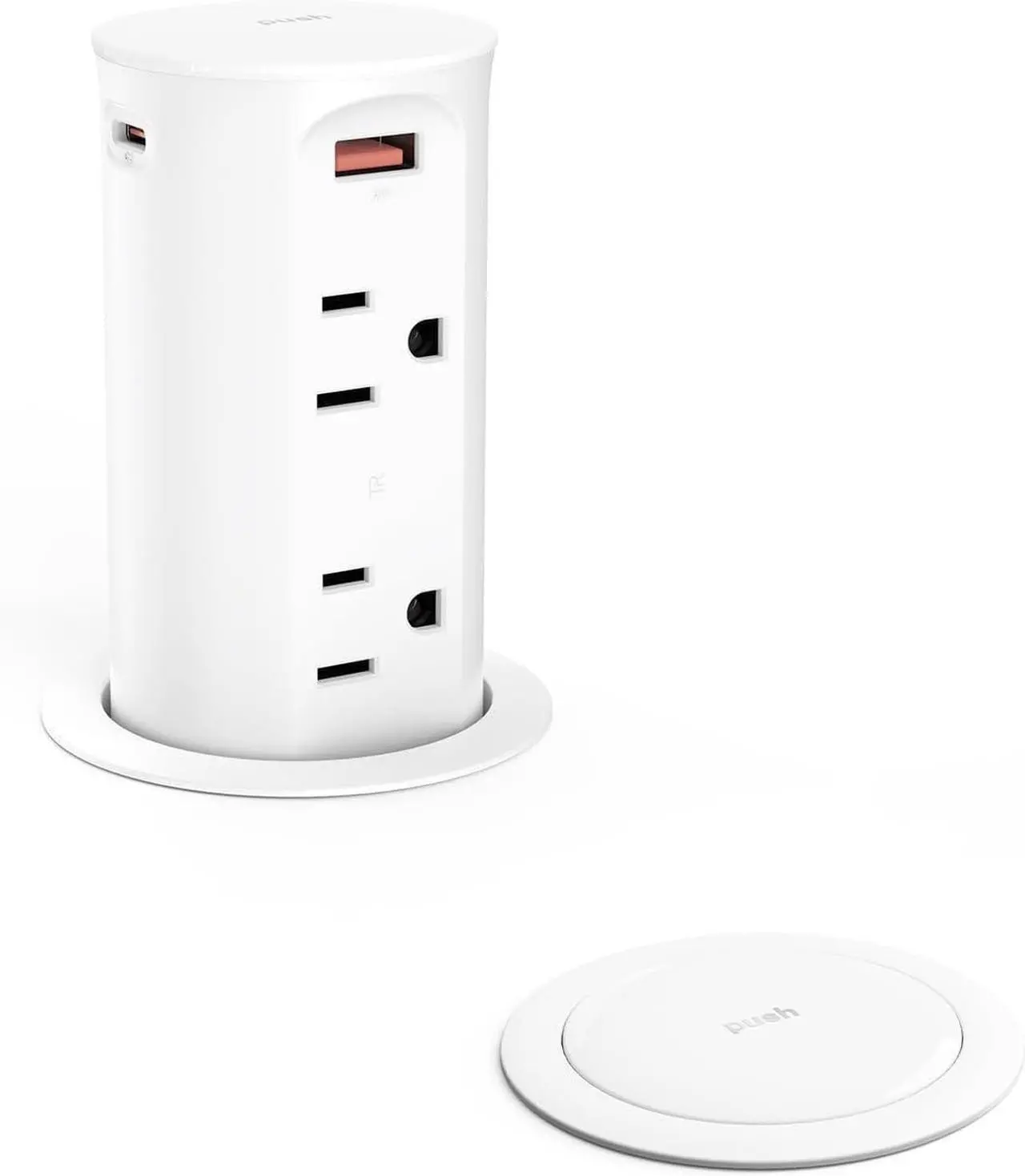 Main image of Outlet for Countertop,2.5 inch Hole Desktop Power Grommet,4 Outlets 4 USB Ports,15Amp Tamper Resistant Receptacle Flush Mount,Space Saver Recessed Outlet for Home,Office White