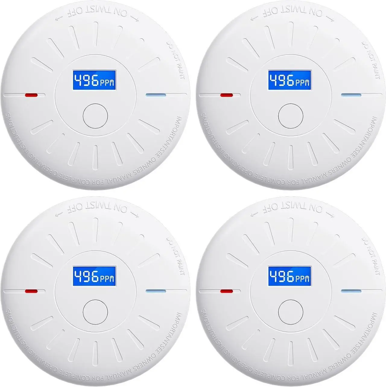 Main image of 4 Pack 10 Year Battery Operated Smoke and Carbon Monoxide Detector, Portable Fire Co Alarm for Home and Kitchen (White)