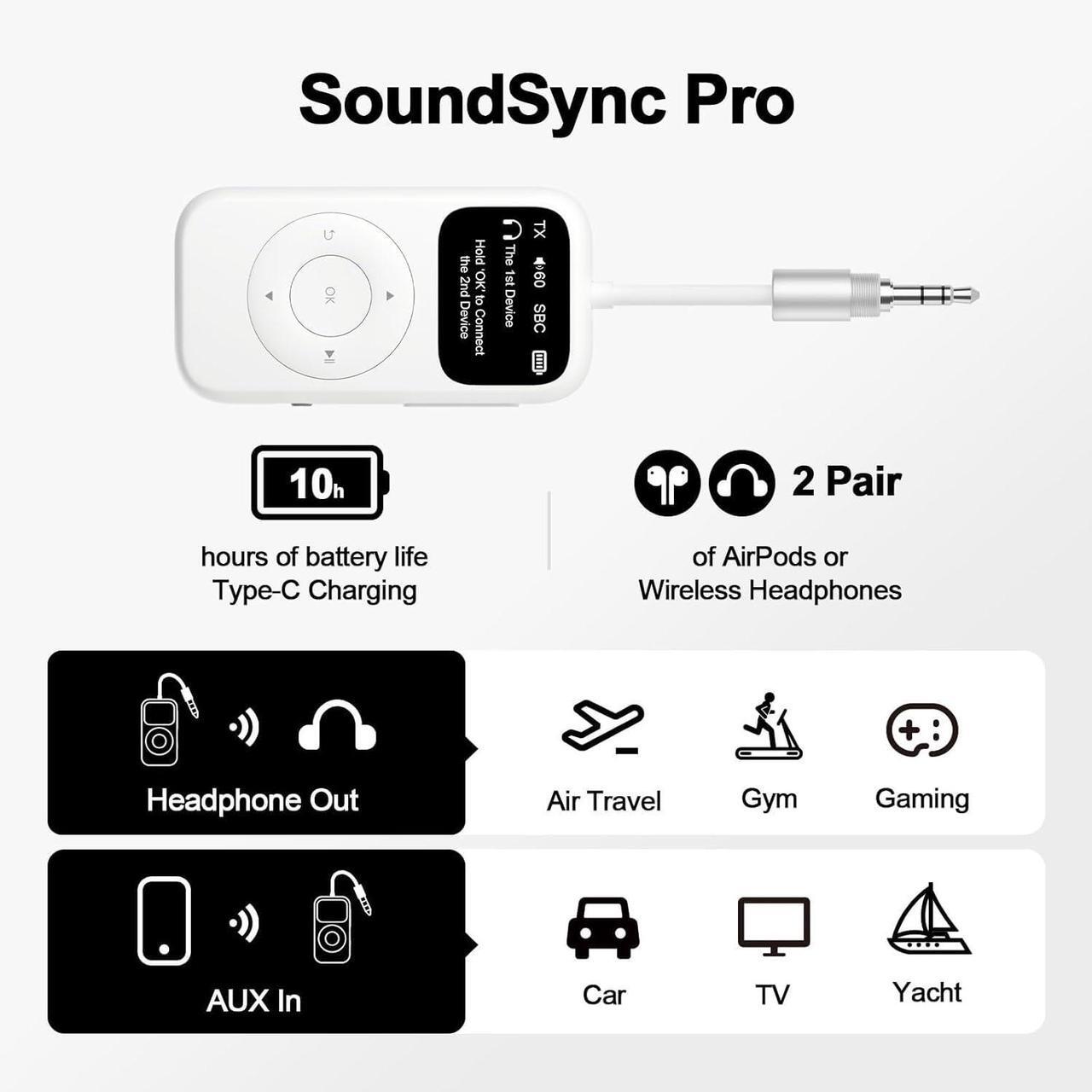 Alt view image 2 of 5 - Bluetooth Transmitter & Receiver for Airplane, Easy Setup Bluetooth Audio Transceiver for 2 BT Devices, Volume Control, RCA for TV