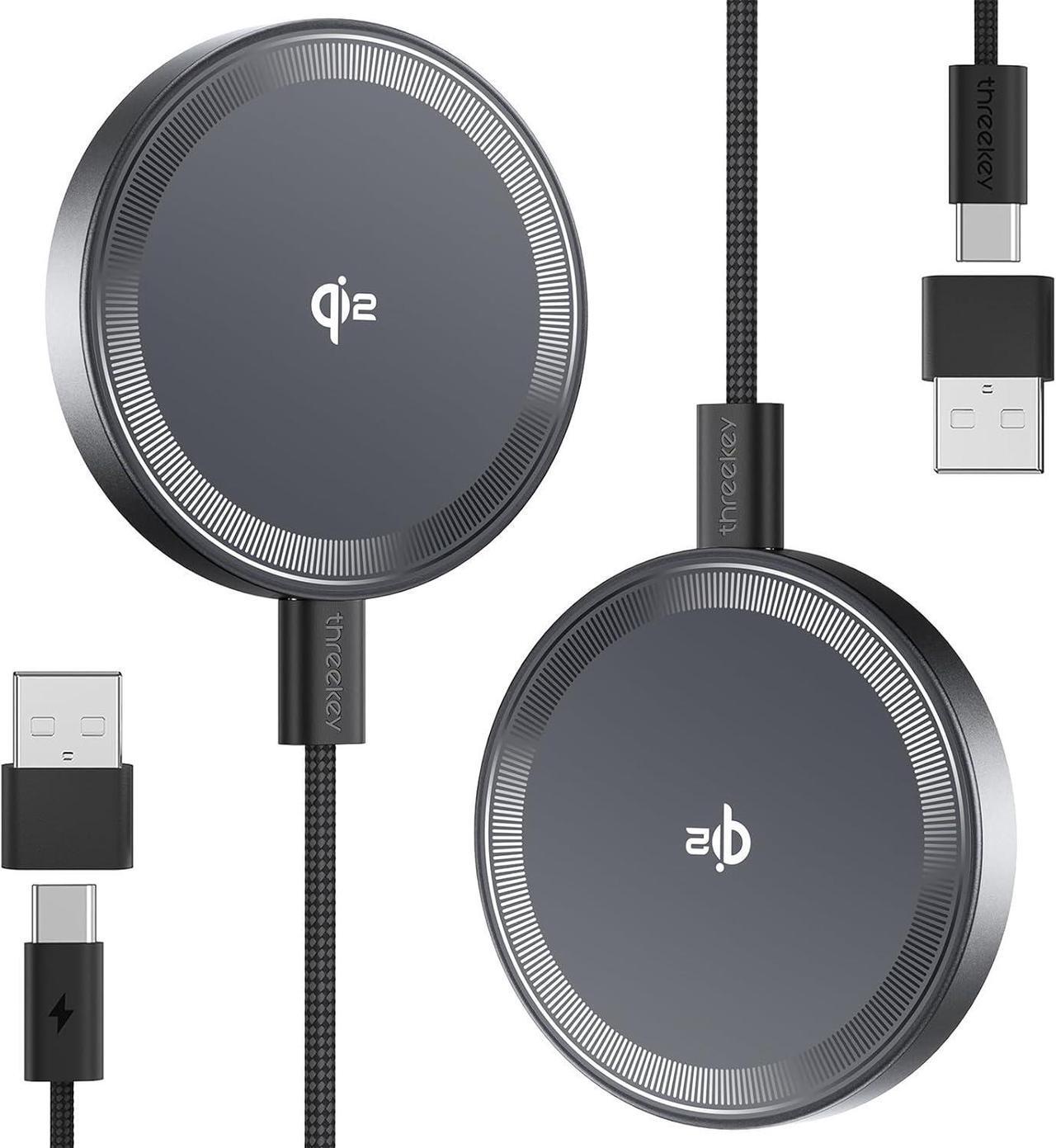 Main image of Qi2 Certified 15W Wireless Charger, Fast Charging Pad Compatible with iPhone 16/15/14/13/12 Series, Magnetic Charger with 5FT USB-C Cable (Black 2Pack)
