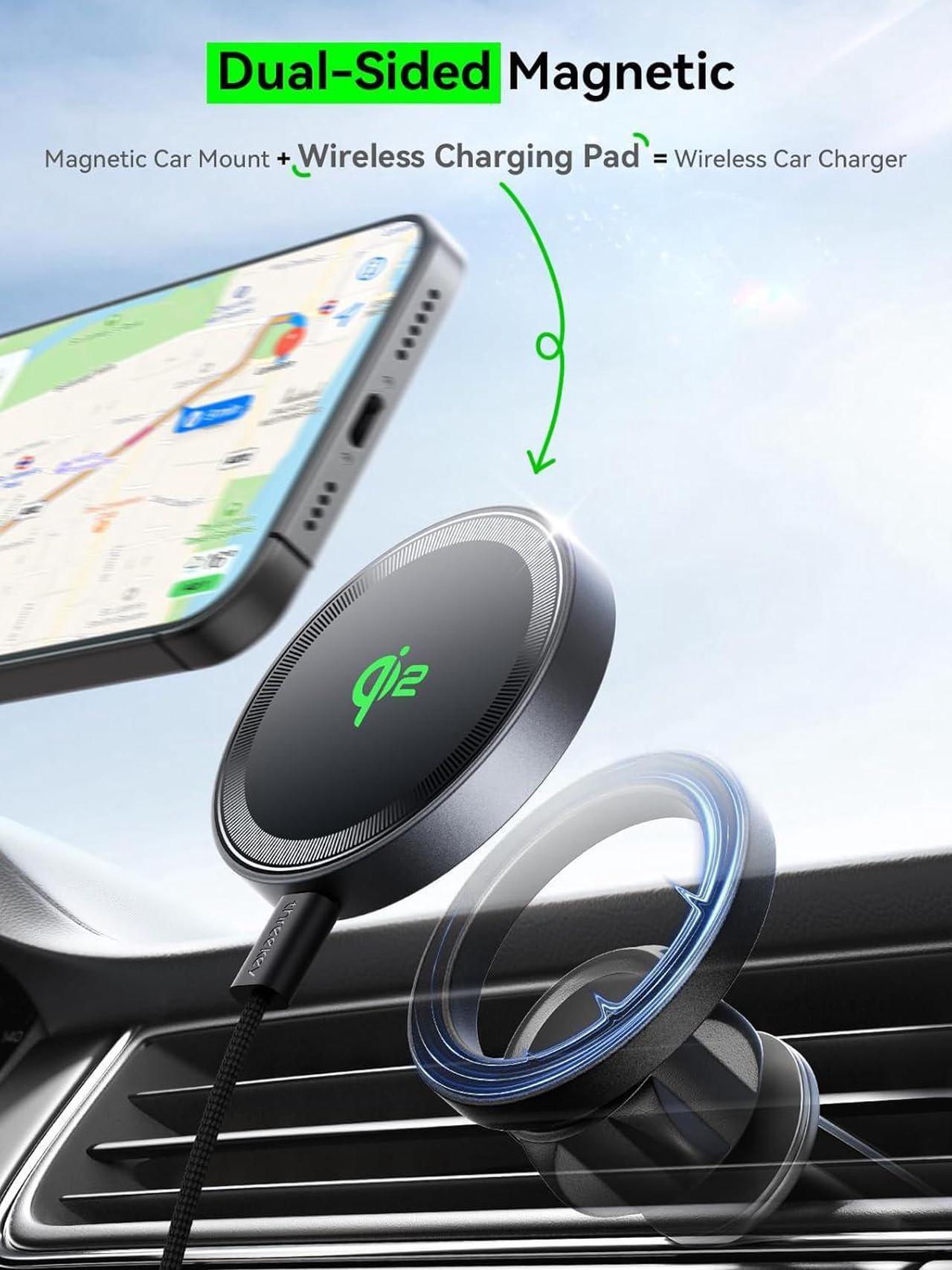 Alt view image 2 of 7 - Qi2 Certified 15W Wireless Charger, Fast Charging Pad Compatible with iPhone 16/15/14/13/12 Series, Magnetic Charger with 5FT USB-C Cable (Black 2Pack)