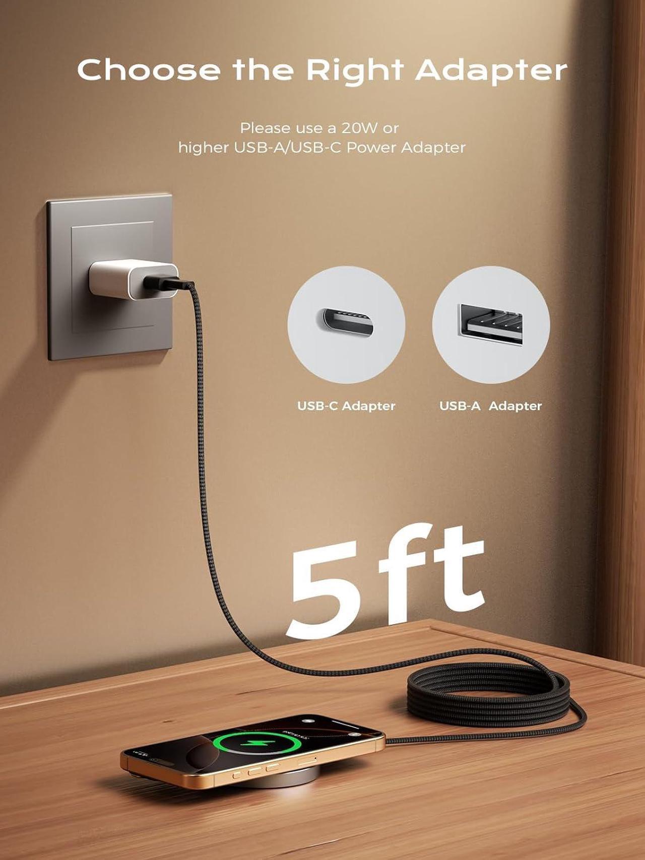 Alt view image 6 of 7 - Qi2 Certified 15W Wireless Charger, Fast Charging Pad Compatible with iPhone 16/15/14/13/12 Series, Magnetic Charger with 5FT USB-C Cable (Black 2Pack)