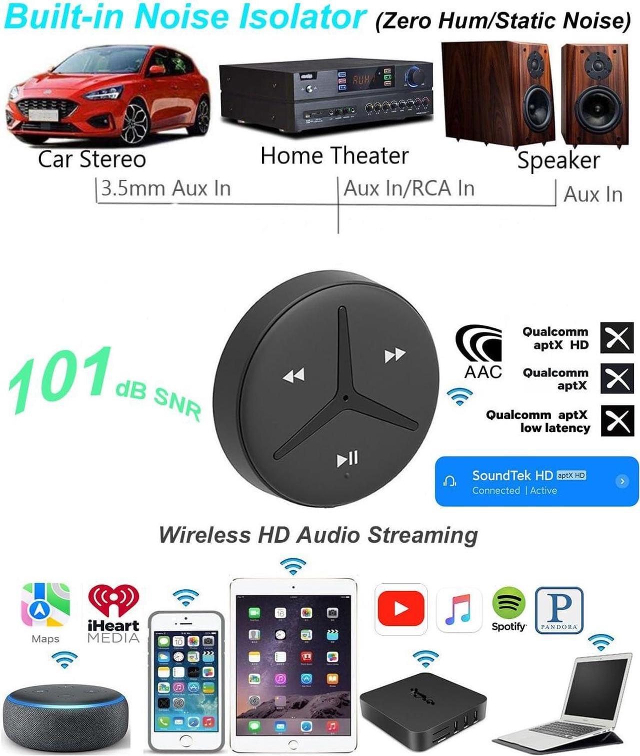Alt view image 6 of 7 - Innovations SoundTek HD Bluetooth Car Kit with aptX HD AAC for Music Streaming Handsfree Calls,Aux Bluetooth Adapter for Car/Home Stereo,Built-in Noise Isolator & MIC,Auto On/Off