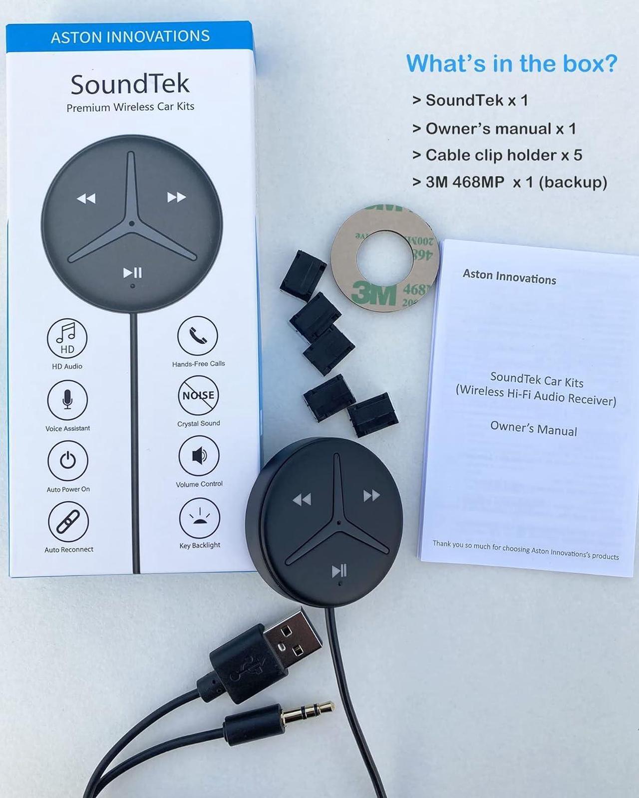 Alt view image 7 of 7 - Innovations SoundTek HD Bluetooth Car Kit with aptX HD AAC for Music Streaming Handsfree Calls,Aux Bluetooth Adapter for Car/Home Stereo,Built-in Noise Isolator & MIC,Auto On/Off