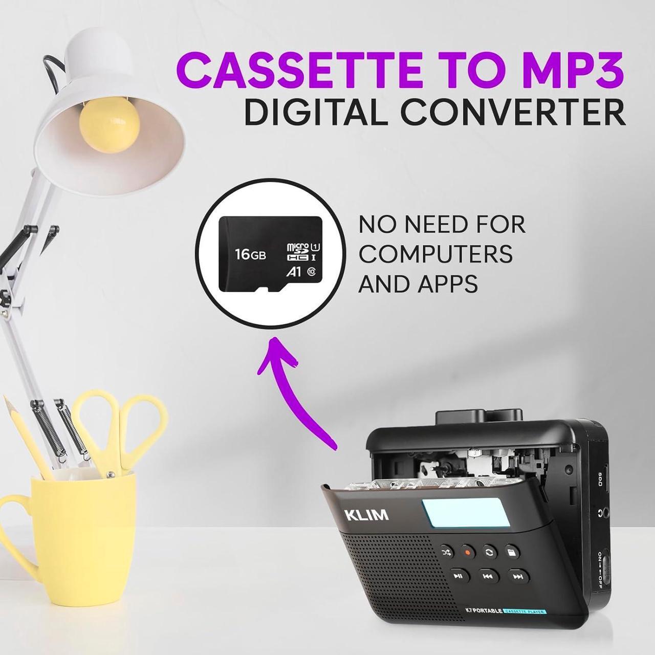 Alt view image 3 of 7 - K7 Cassette Tape Player + Cassette to MP3 Converter + Portable Cassette Player + Walkman Cassette Player + Built-in Microphone & Speaker + Rechargeable Battery + Earphones + 16GB SD Card
