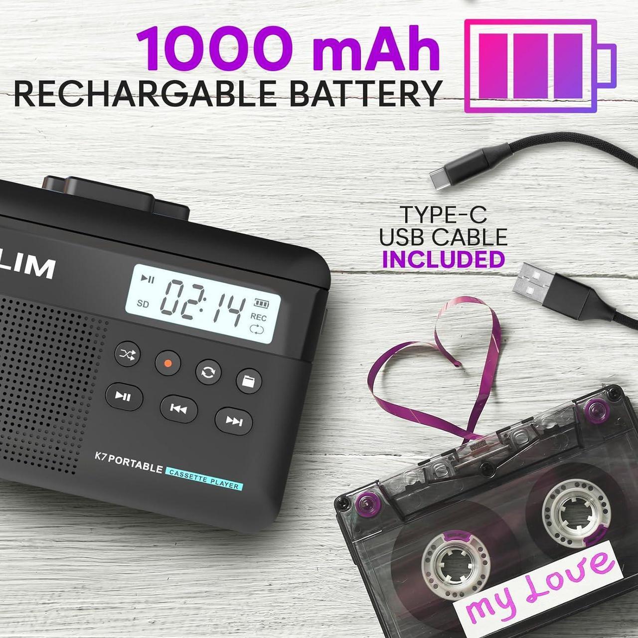 Alt view image 5 of 7 - K7 Cassette Tape Player + Cassette to MP3 Converter + Portable Cassette Player + Walkman Cassette Player + Built-in Microphone & Speaker + Rechargeable Battery + Earphones + 16GB SD Card