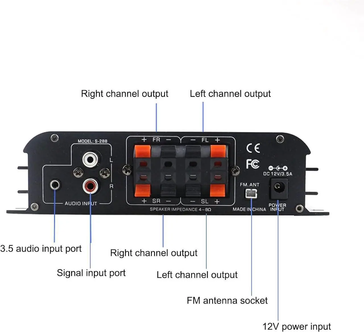 Alt view image 3 of 7 - 4 Channel Bluetooth 5.0 Stereo Amplifier, 50Wx4 HiFi Power Amp, 1200W Max, USB/SD/FM, Class D Home Audio Receiver for Home Theater & Karaoke, Includes Remote & Power Adapter