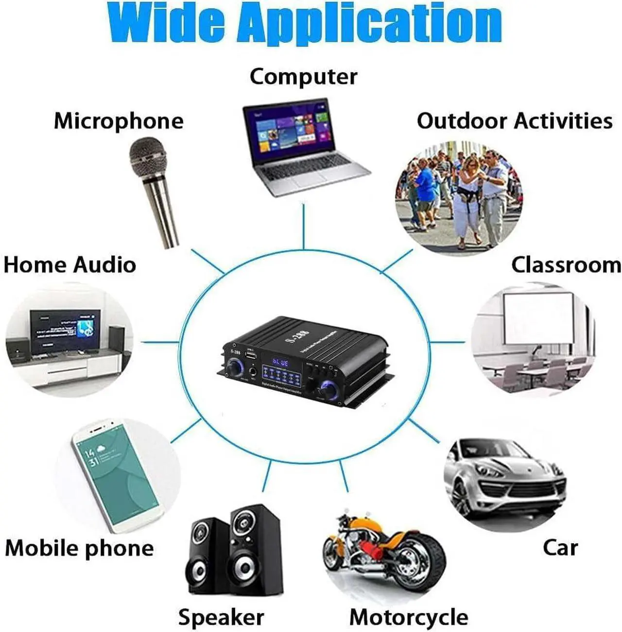 Alt view image 6 of 7 - 4 Channel Bluetooth 5.0 Stereo Amplifier, 50Wx4 HiFi Power Amp, 1200W Max, USB/SD/FM, Class D Home Audio Receiver for Home Theater & Karaoke, Includes Remote & Power Adapter