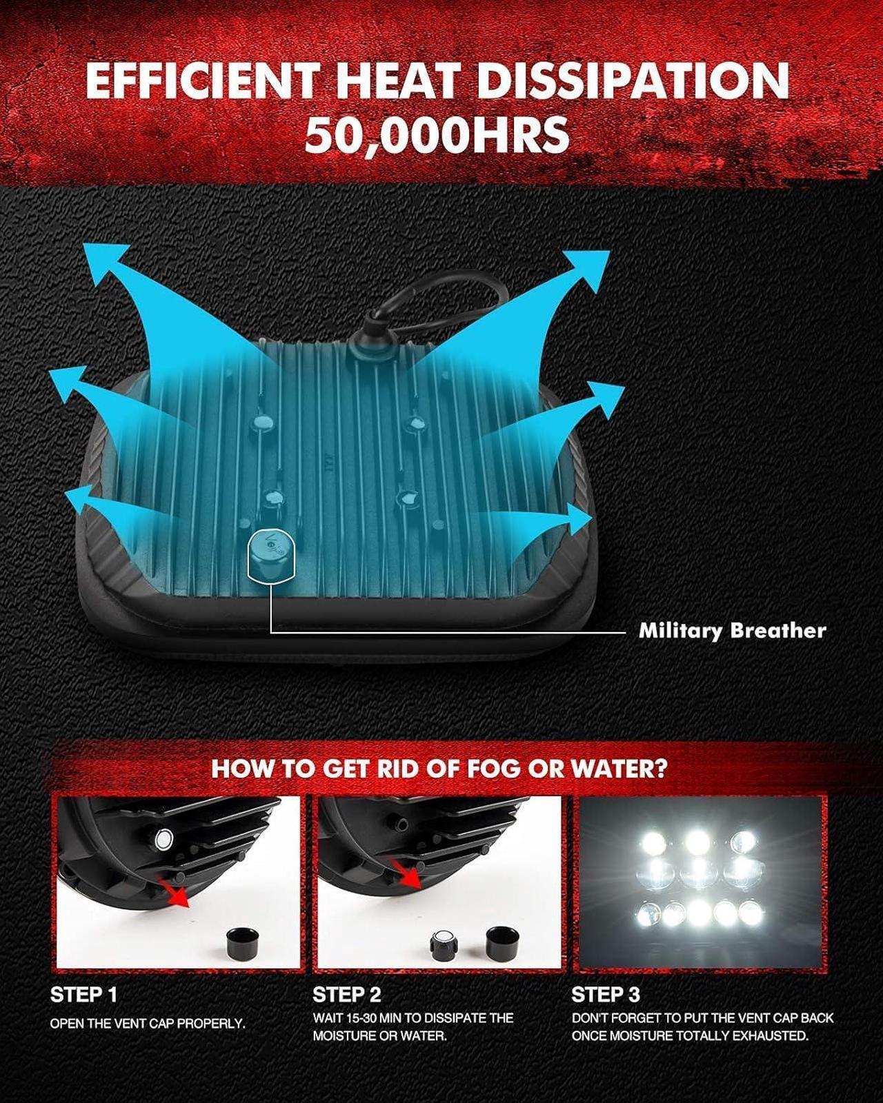 Alt view image 5 of 6 - 7x6 5x7 Led Headlights 300% Brighter Upgraded Led Sealed Beam Headlamps with High Low Beam H6054 6054 Led Headlights Replacement for YJ Cherokee XJ Savana Truck with H4 Adapters