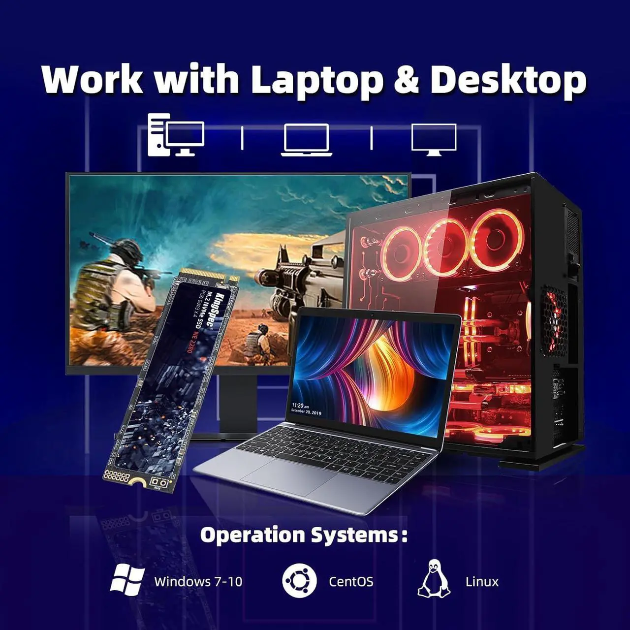 Alt view image 7 of 7 - SSD 1TB, M.2 NVMe Gen3x4 SSD 2280 - Up to 2400MB/s, Internal Solid State Drive with 3D NAND Flash, Compatible with Desktop and Laptop