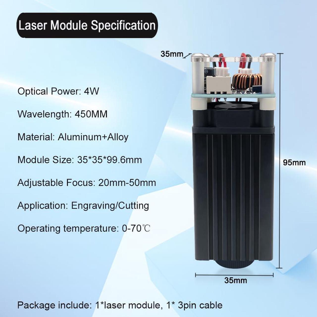 Alt view image 3 of 7 - Laser Engraver Module, 4000mW Optical Power, Laser Engraving Cutting Module, Adjustable Focal, 450nm Laser Head for Laser Engraver Cutter Machine DIY Wood Paper Leather, Class 4