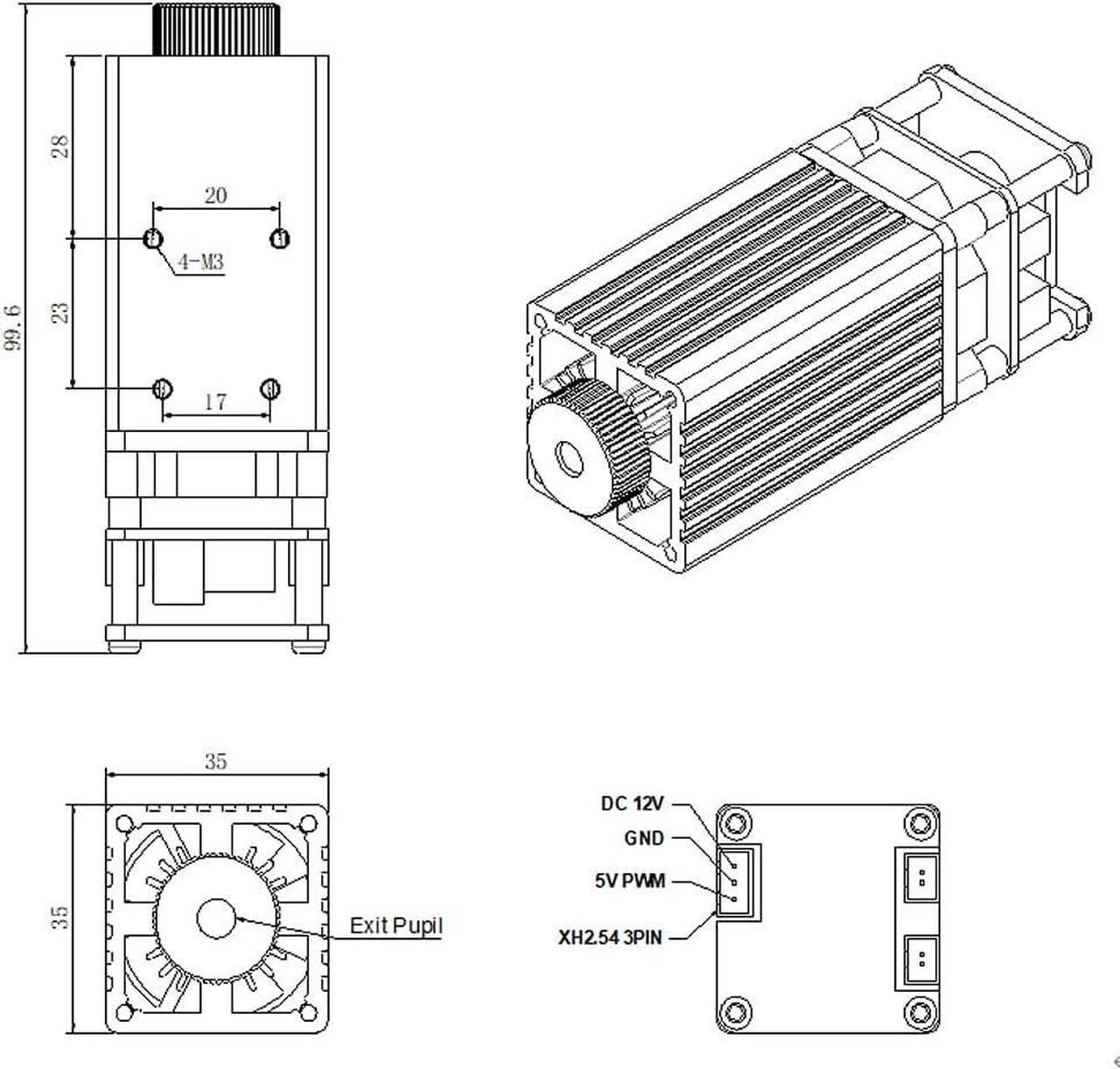 Alt view image 5 of 7 - Laser Engraver Module, 4000mW Optical Power, Laser Engraving Cutting Module, Adjustable Focal, 450nm Laser Head for Laser Engraver Cutter Machine DIY Wood Paper Leather, Class 4