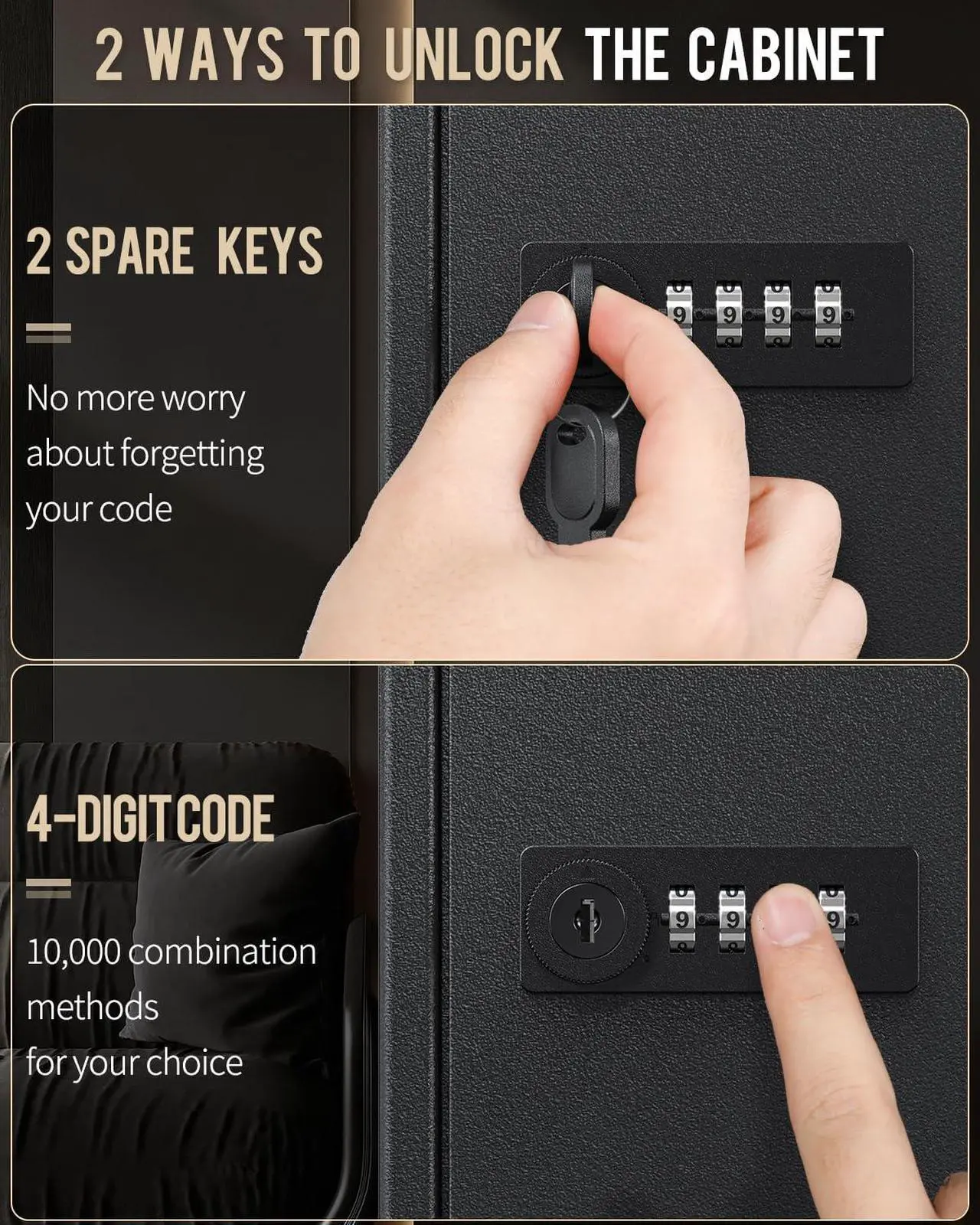 Alt view image 4 of 7 - 100 Position Slotted Key Cabinet with Combination & Key Lock Resettable Black Digital Security Storage Box Steel Key Organizer with Slotted Racks White Key Tag Labels and Permanent Pen