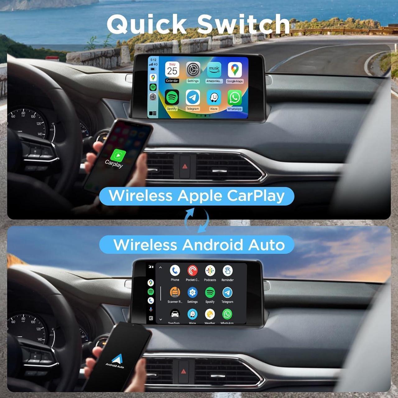 Alt view image 5 of 7 - 2in1 CarPlay Android Auto Wireless Adapter, Mini Car Play Dongle Android Auto Cars Stick, Stability Automatic Connection for OEM Wired CarPlay Android Auto 2025 Upgrade, Black