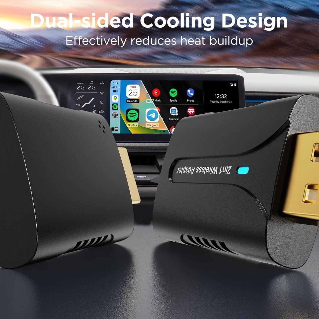 Alt view image 3 of 7 - 2in1 CarPlay Android Auto Wireless Adapter, Mini Car Play Dongle Android Auto Cars Stick, Stability Automatic Connection for OEM Wired CarPlay Android Auto 2025 Upgrade, Black
