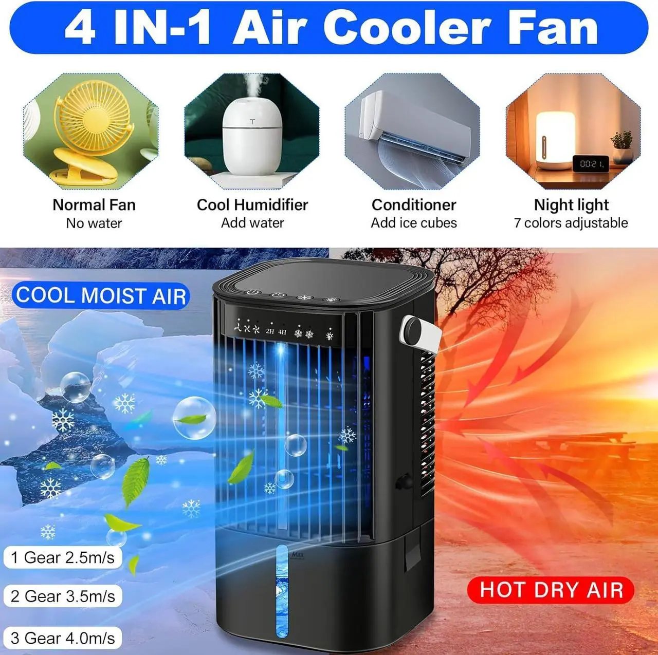 Alt view image 2 of 7 - Portable Air Conditioners - Portable AC Small Personal Air Cooler Fan, Quiet Mini Mobile Cooling Fan with Handle,2/4H Timer 3 Speeds,Desk Air Conditioner with 7 Color for Home Office Car Work Outdoor