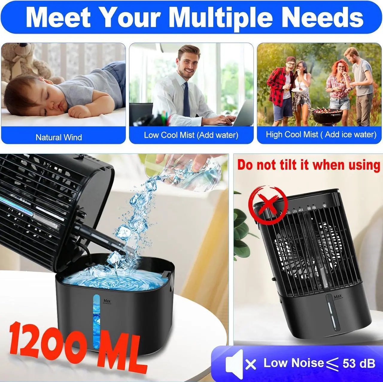 Alt view image 3 of 7 - Portable Air Conditioners - Portable AC Small Personal Air Cooler Fan, Quiet Mini Mobile Cooling Fan with Handle,2/4H Timer 3 Speeds,Desk Air Conditioner with 7 Color for Home Office Car Work Outdoor
