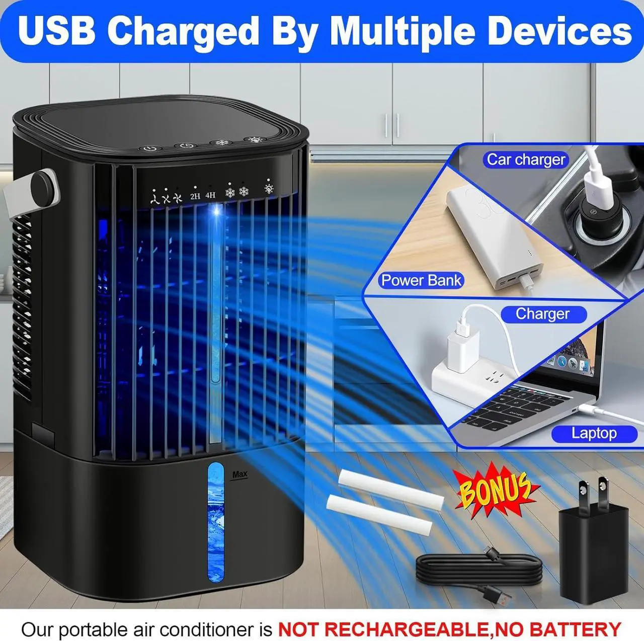 Alt view image 6 of 7 - Portable Air Conditioners - Portable AC Small Personal Air Cooler Fan, Quiet Mini Mobile Cooling Fan with Handle,2/4H Timer 3 Speeds,Desk Air Conditioner with 7 Color for Home Office Car Work Outdoor