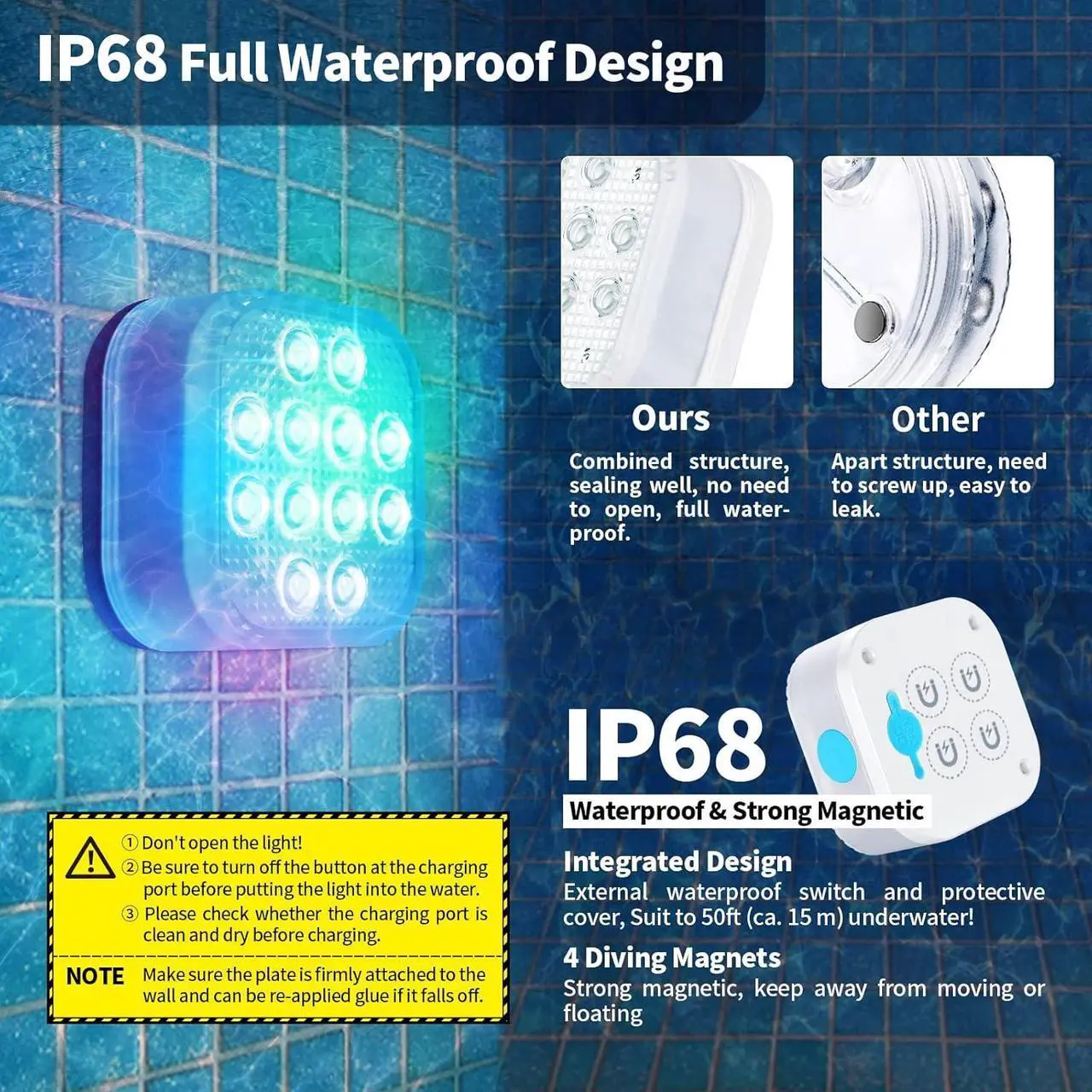 Alt view image 5 of 6 - Rechargeable Submersible Pool Lights with Remote, Waterproof Underwater Charging Battery Operated Controlled 16 Color Changing LED with Magnet Floating Lights Pool Pond Decoration 4 Pack