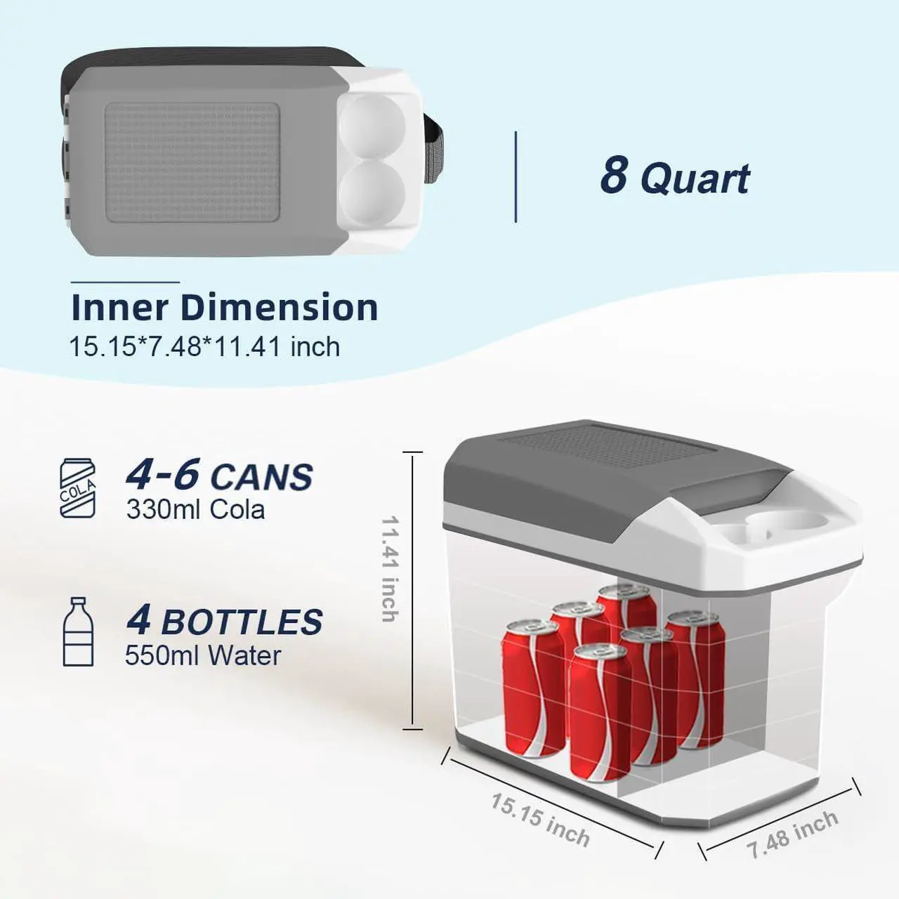 Alt view image 2 of 7 - 8 Liter/Quart Electric Car Cooler & Warmer 12v Plug in Cooler with AC/DC Car Mini Fridge Portable Electric Cooler for Car/Camping/Travelling/Truck