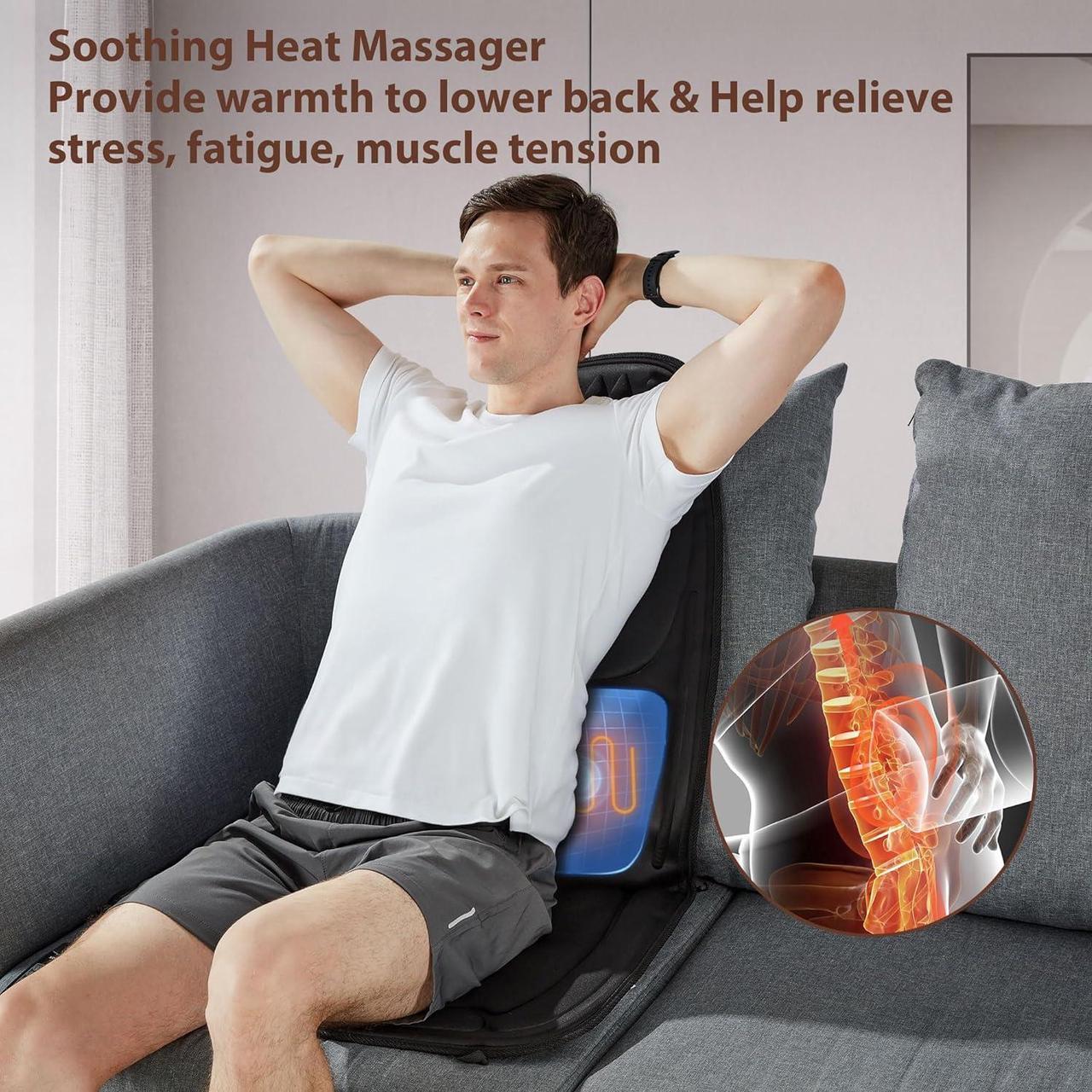 Alt view image 3 of 7 - Back Massager with Heat, Massage Seat Cushion with 3D Lumbar Traction, 10 Vibrating Motors Massager Chair Pad for Full Body Pain Relief, and Home Use