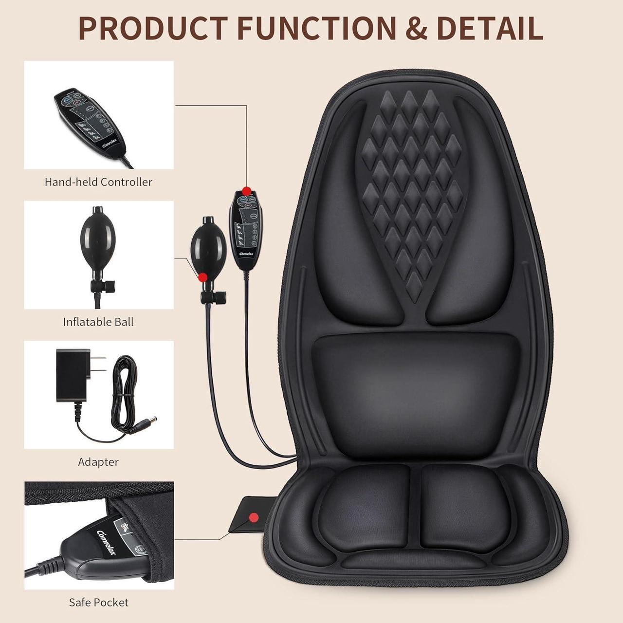 Alt view image 7 of 7 - Back Massager with Heat, Massage Seat Cushion with 3D Lumbar Traction, 10 Vibrating Motors Massager Chair Pad for Full Body Pain Relief, and Home Use