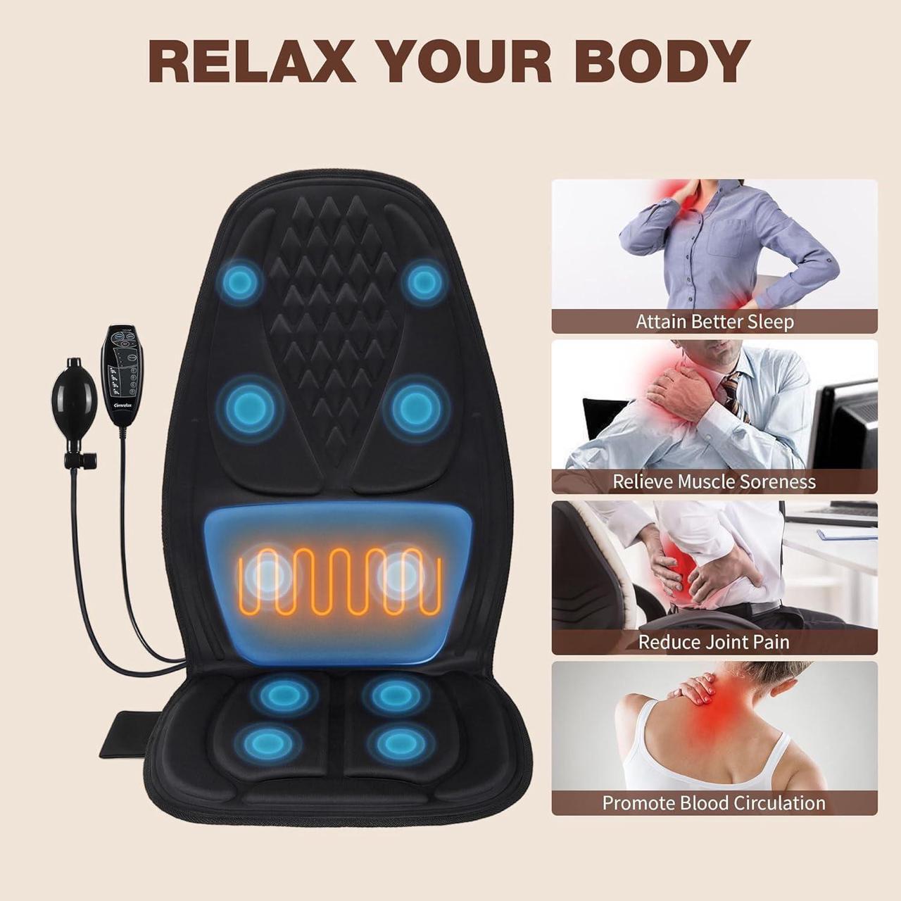 Alt view image 6 of 7 - Back Massager with Heat, Massage Seat Cushion with 3D Lumbar Traction, 10 Vibrating Motors Massager Chair Pad for Full Body Pain Relief, and Home Use
