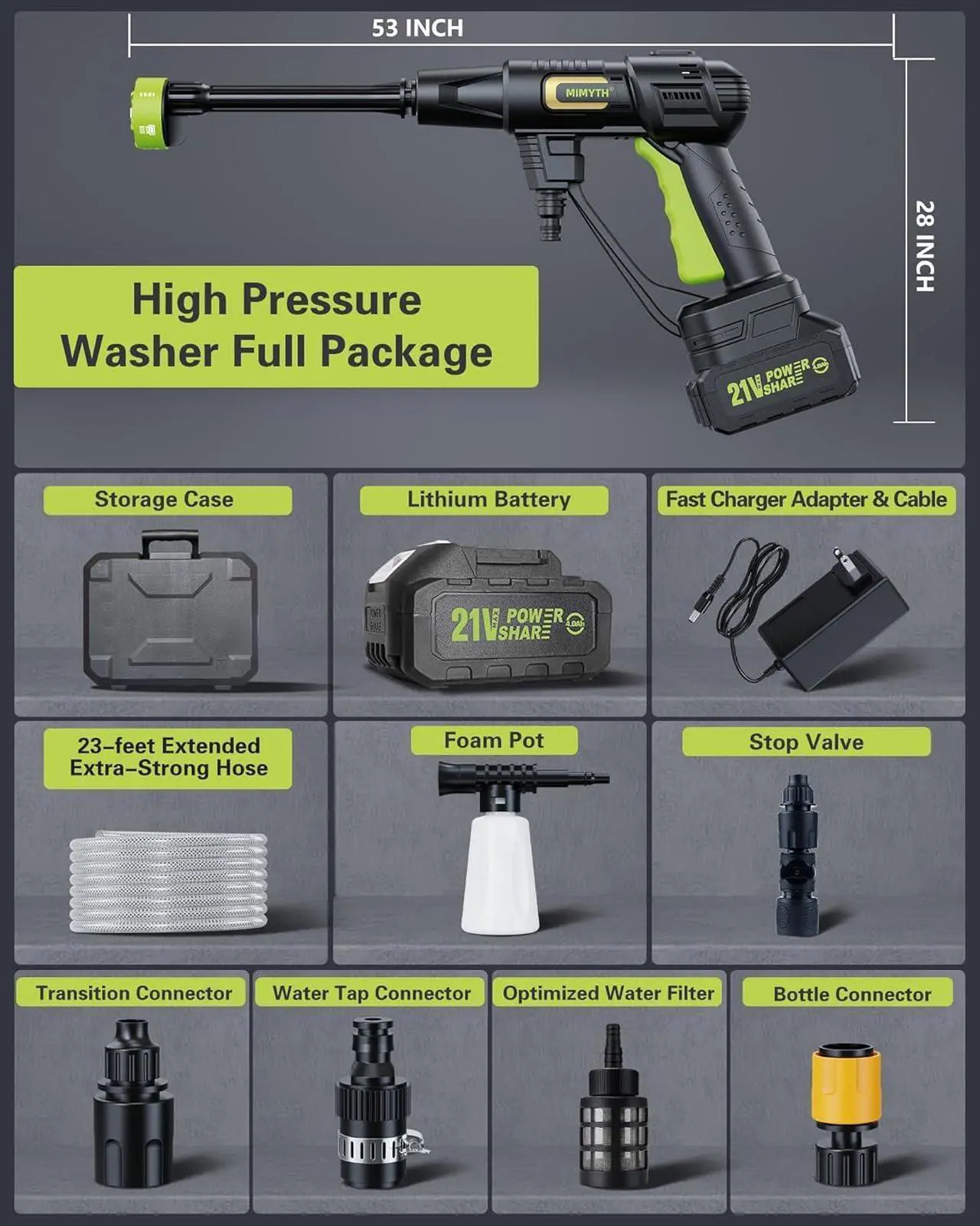 Alt view image 7 of 7 - Pressure Washer Battery Powered; 990 PSI Cordless Power Washer with 4.0Ah Battery&Charger & 6-in-1 Nozzle; Portable Power Washer Cordless for Home; Battery Pressure Washer for Car Wash, Yard