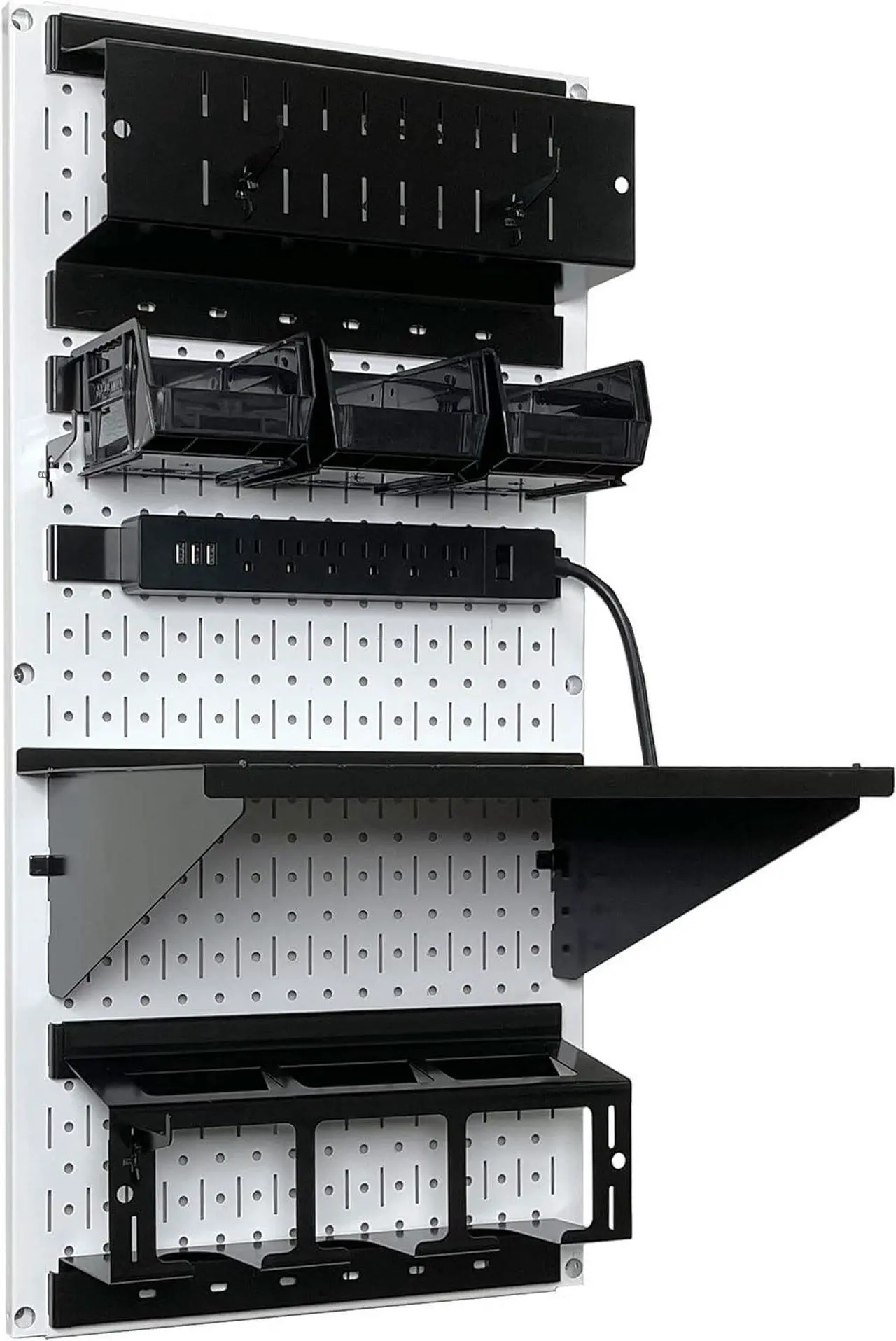 Alt view image 2 of 7 - Wall Control Power Tool Storage Organizer Kit Cordless Drill Holder Charging Station Rack 16 x 32 Metal Pegboard Organization System (White Pegboard)
