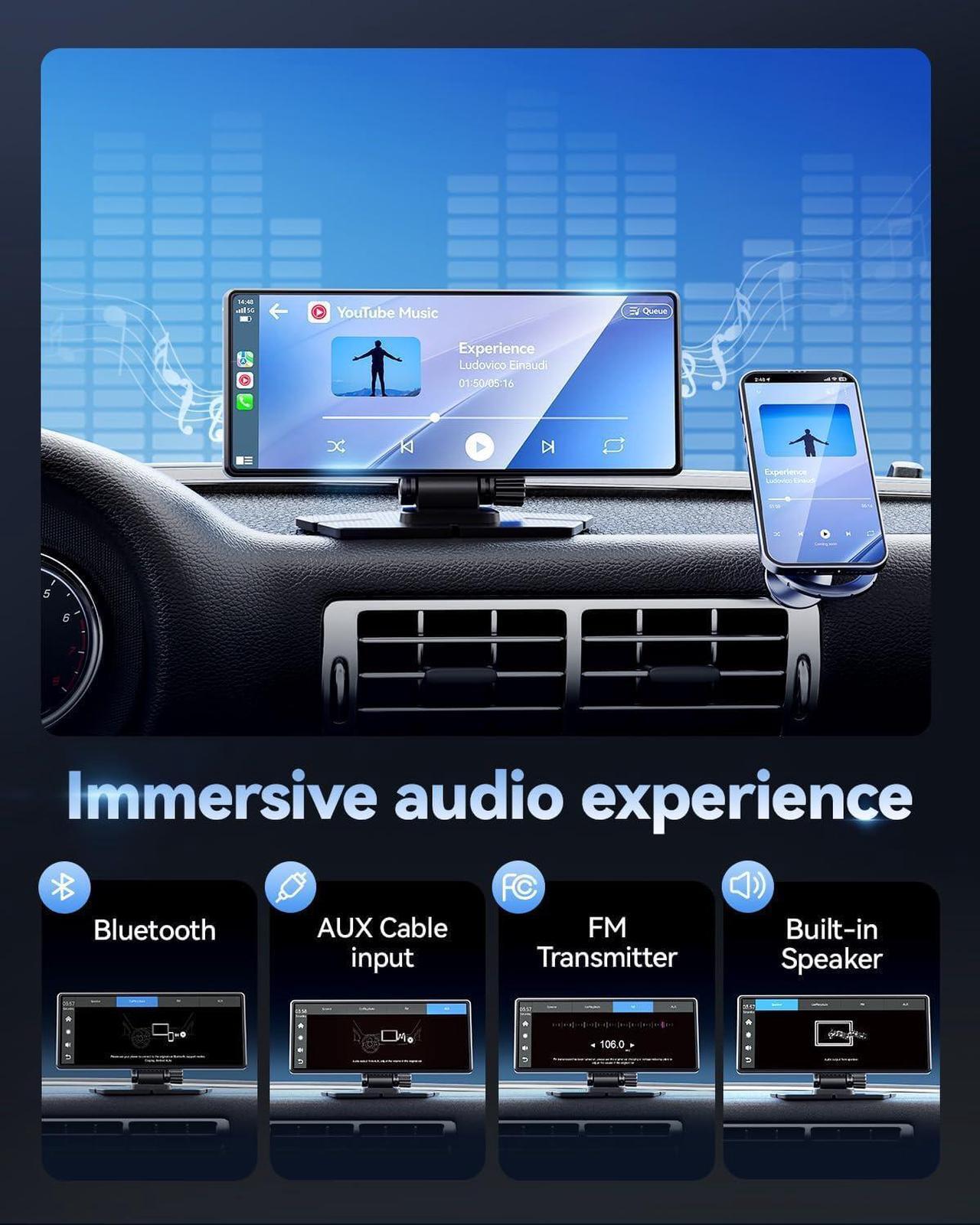 Alt view image 6 of 7 - Carplay Screen for Car, 8.1" HD Portable Touch Screen Car Stereo with Android Auto, 4K Dash Cam, 1080P Backup Camera, GPS Navigation, Mirror Link, Bluetooth, AUX, FM Transmitter