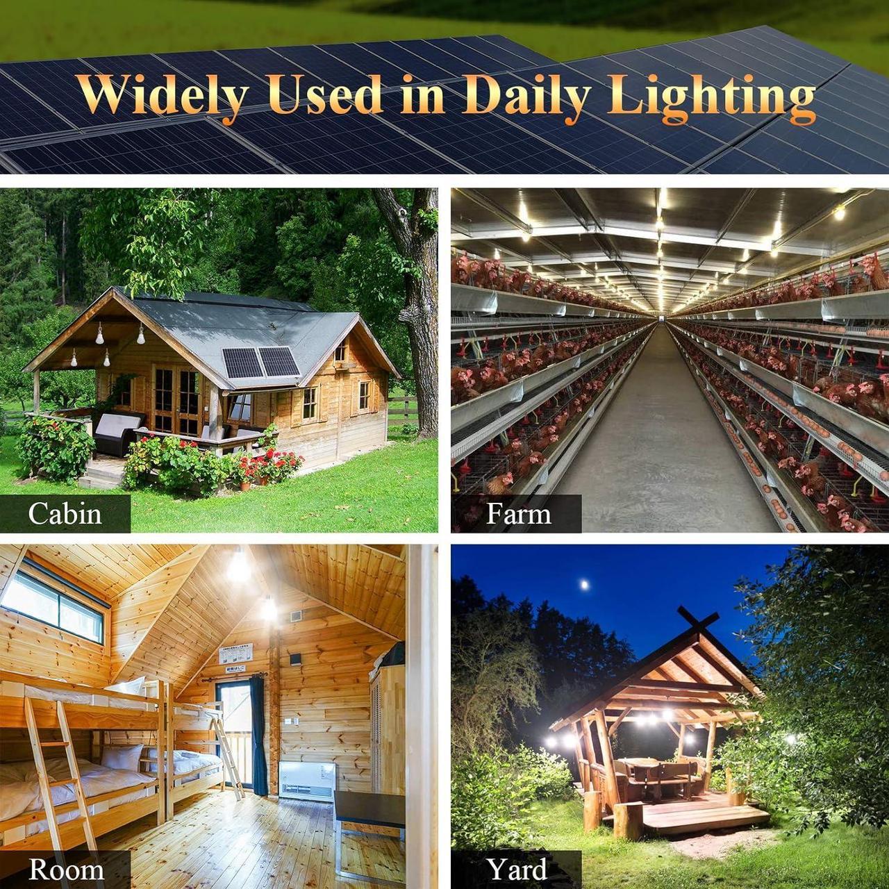 Alt view image 2 of 7 - Solar Lights for Inside, 4 Bulbs Solar Shed Lights with On Off Switch, 30W Solar Panel Kit 115WH Backup Battery with Phone Charger, AC to DC Adapter, Home Solar Power System Complete Kit