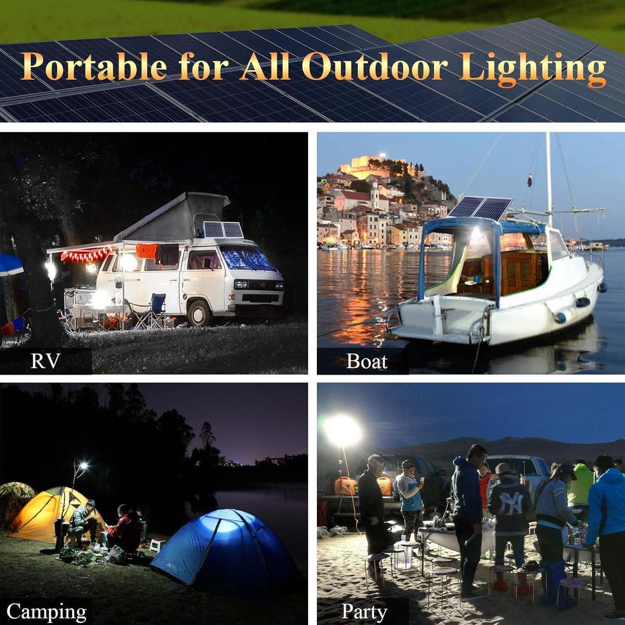Alt view image 3 of 7 - Solar Lights for Inside, 4 Bulbs Solar Shed Lights with On Off Switch, 30W Solar Panel Kit 115WH Backup Battery with Phone Charger, AC to DC Adapter, Home Solar Power System Complete Kit