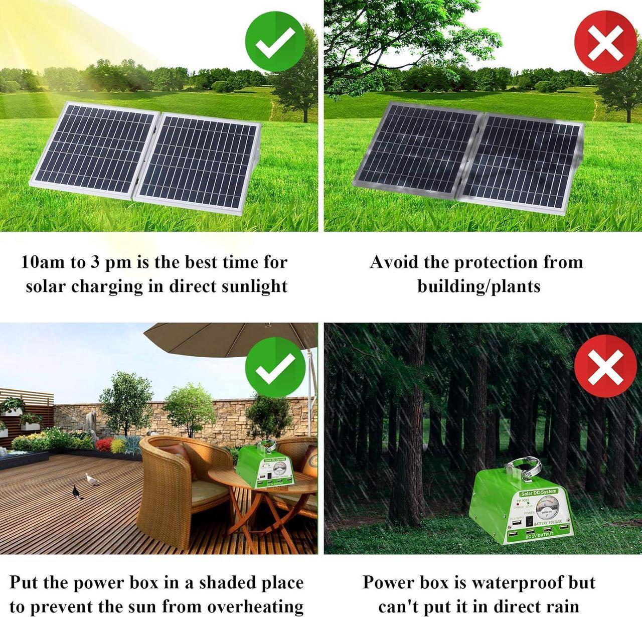 Alt view image 7 of 7 - Solar Lights for Inside, 4 Bulbs Solar Shed Lights with On Off Switch, 30W Solar Panel Kit 115WH Backup Battery with Phone Charger, AC to DC Adapter, Home Solar Power System Complete Kit