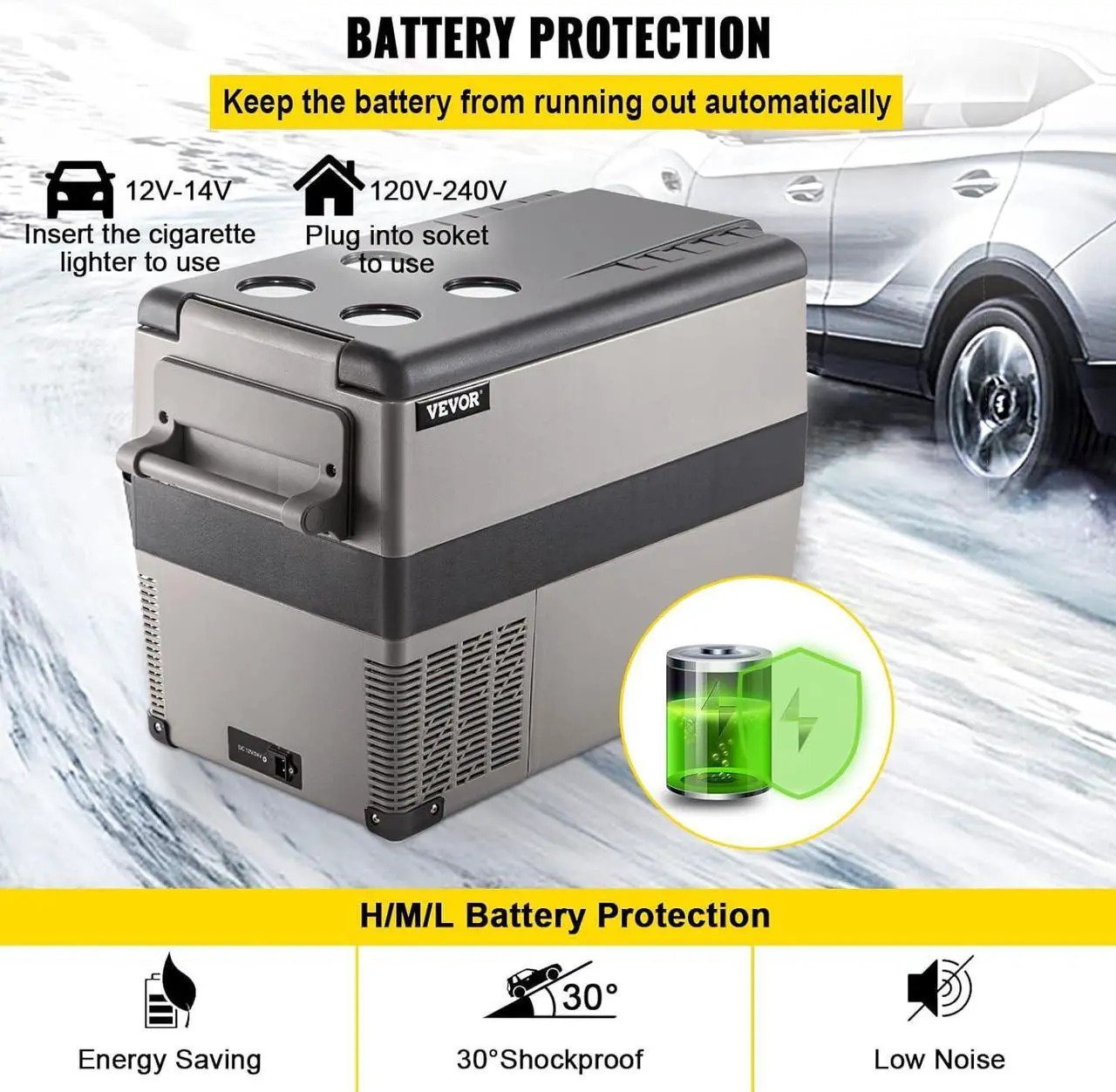 Alt view image 6 of 7 - 12 Volt Refrigerator, 48 Quart (45L) Fast Cooling Portable Freezer with App Control (-4~68), Car Fridge with 12/24v DC & 110-240v AC for Travel, Truck, Camping and Home Use, Grey