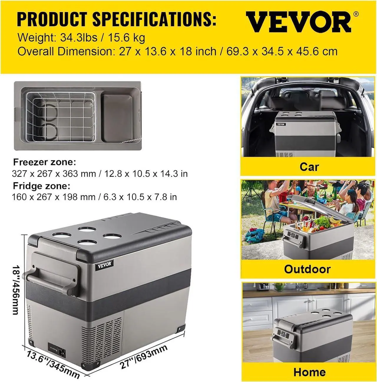 Alt view image 7 of 7 - 12 Volt Refrigerator, 48 Quart (45L) Fast Cooling Portable Freezer with App Control (-4~68), Car Fridge with 12/24v DC & 110-240v AC for Travel, Truck, Camping and Home Use, Grey