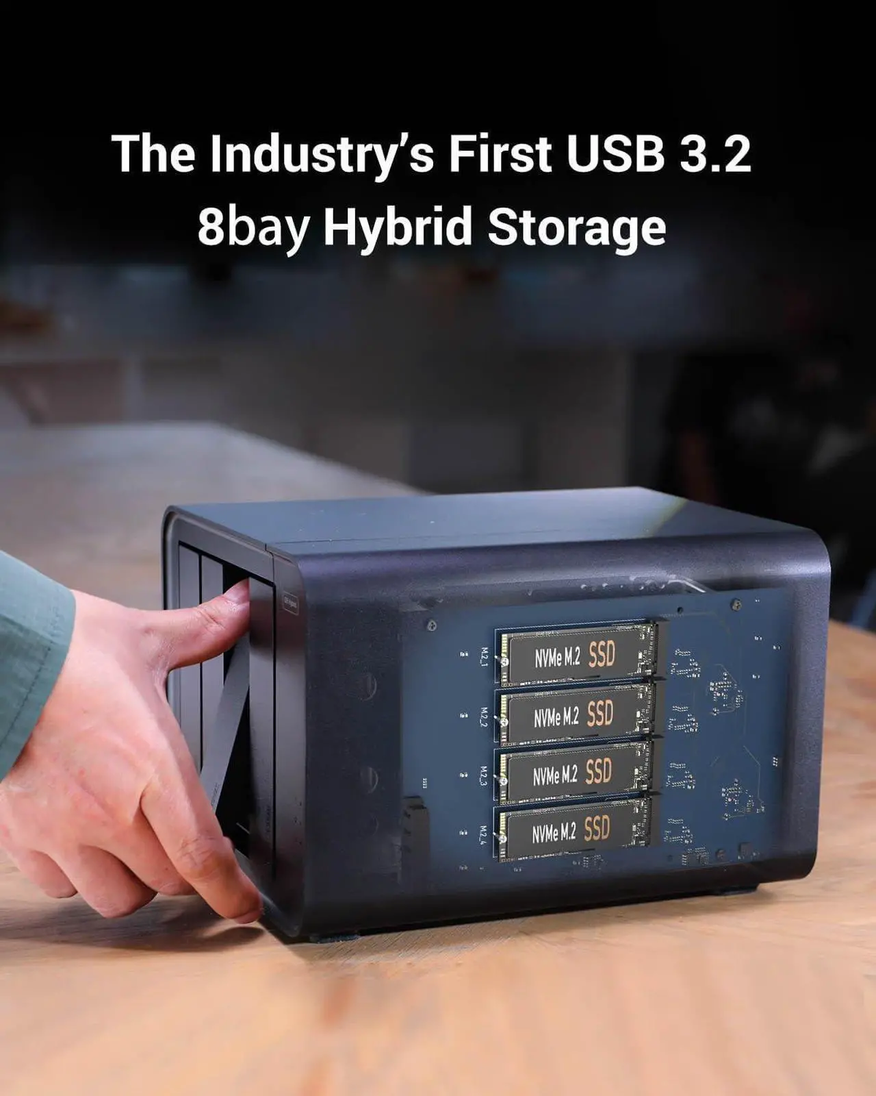 Alt view image 4 of 7 - D8 Hybrid HDD NVMe Enclosure USB 3.2 Gen 2 10Gbps Type C 8Bay USB Storage Supports RAID 0/1/Single/JBOD Exclusive 2 Plus 6 RAID Hybrid Disk Array, Diskless