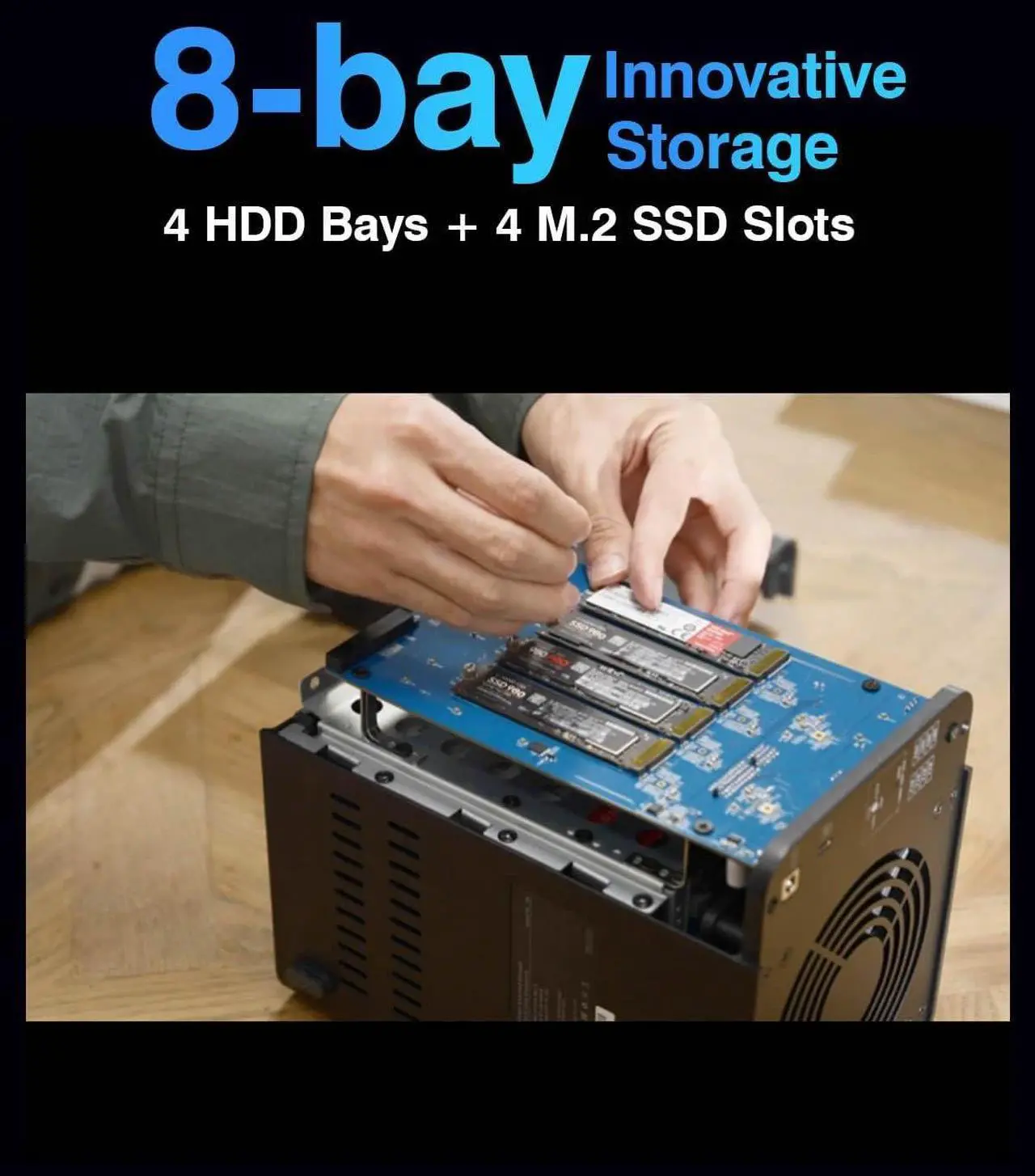 Alt view image 6 of 7 - D8 Hybrid HDD NVMe Enclosure USB 3.2 Gen 2 10Gbps Type C 8Bay USB Storage Supports RAID 0/1/Single/JBOD Exclusive 2 Plus 6 RAID Hybrid Disk Array, Diskless