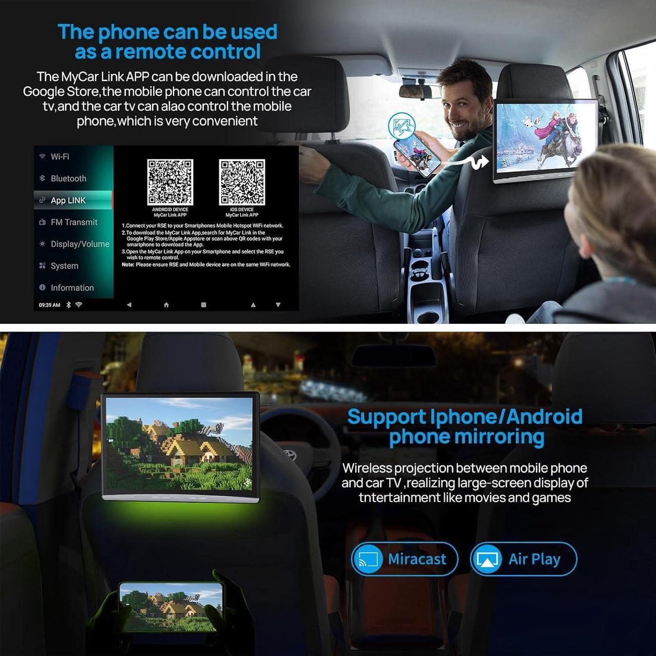 Alt view image 3 of 7 - Android 11 Car Headrest Video Players with 2.4G/5G Dual Brand WiFi, Dual Rear Seat TV Monitors Can Sync Screens, IPS Touch Screen 4K Tablets, HDMI Out/in Bluetooth FM USB-2G+32G